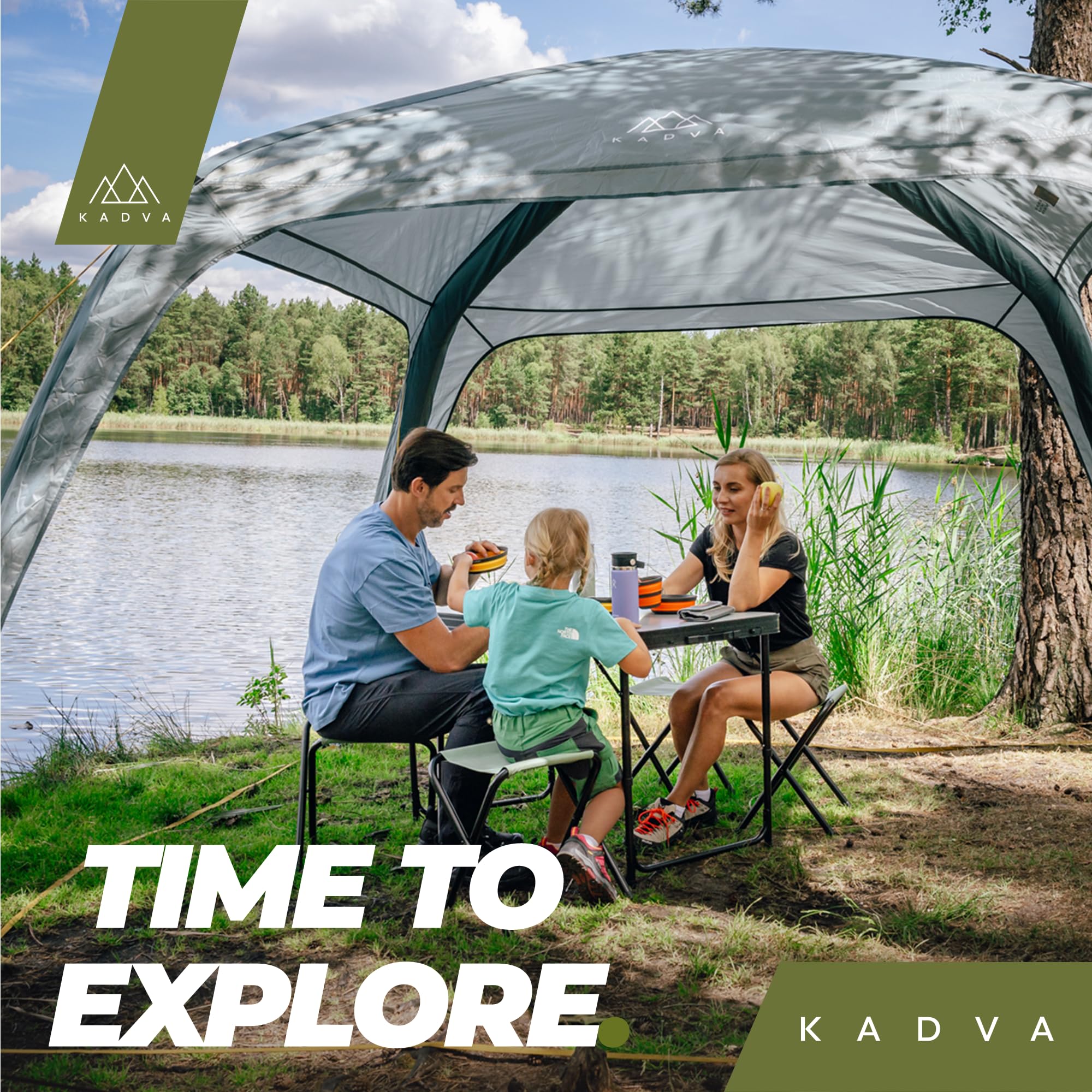 KADVA CAMPTable Camping Tisch Stuhl Set Hochwertige Verarbeitung Bequem für große Gruppen von Menschen Set aus Tisch 4 Stühlen und Abdeckung Ideal für Camping Kompakte Größe Farbe Grau