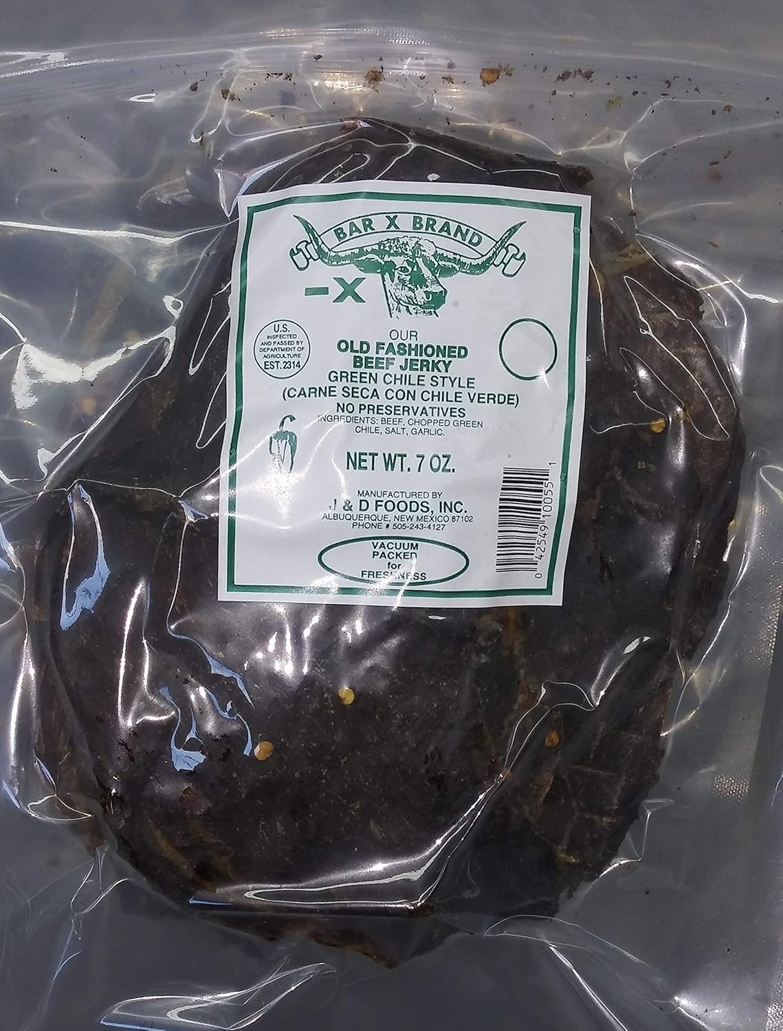 Bar X Brand Old Fashioned Beef Jerky (Carne Seca) (Green Chile, 7 oz)