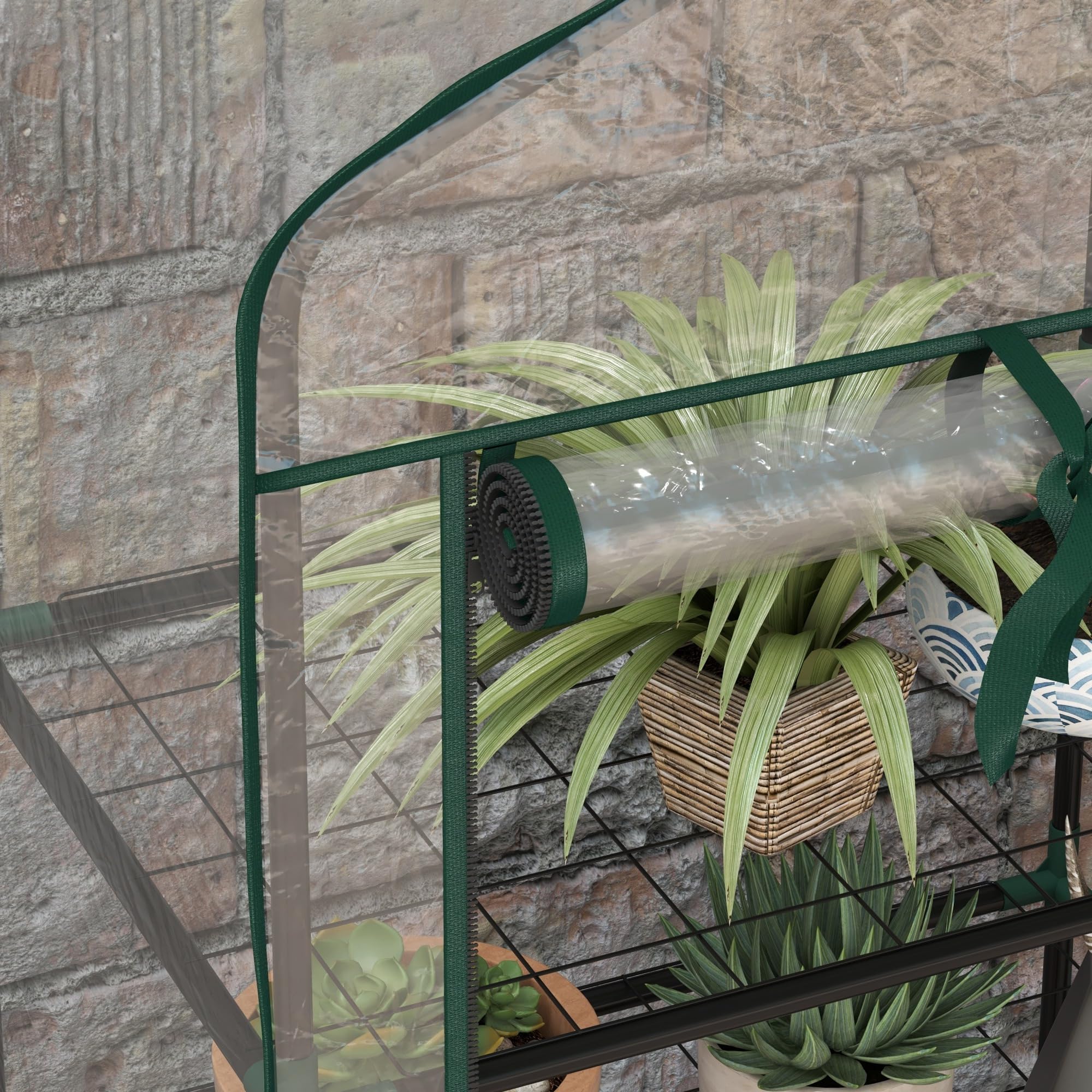 Outsunny Invernadero de Jardín de 3 Niveles Invernadero de Terraza con 3 Estantes Puerta con Cremallera Marco de Acero y Cubierta de PVC para Cultivo de Plantas Flores 59x39x127 cm Transparente