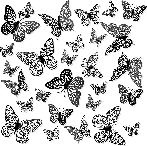 Decoraciones de mariposa, 24 piezas, decoración de pared de mariposa, decoración de habitación, decoración de mariposa 3D, 3 estilos y 3 tamaños,