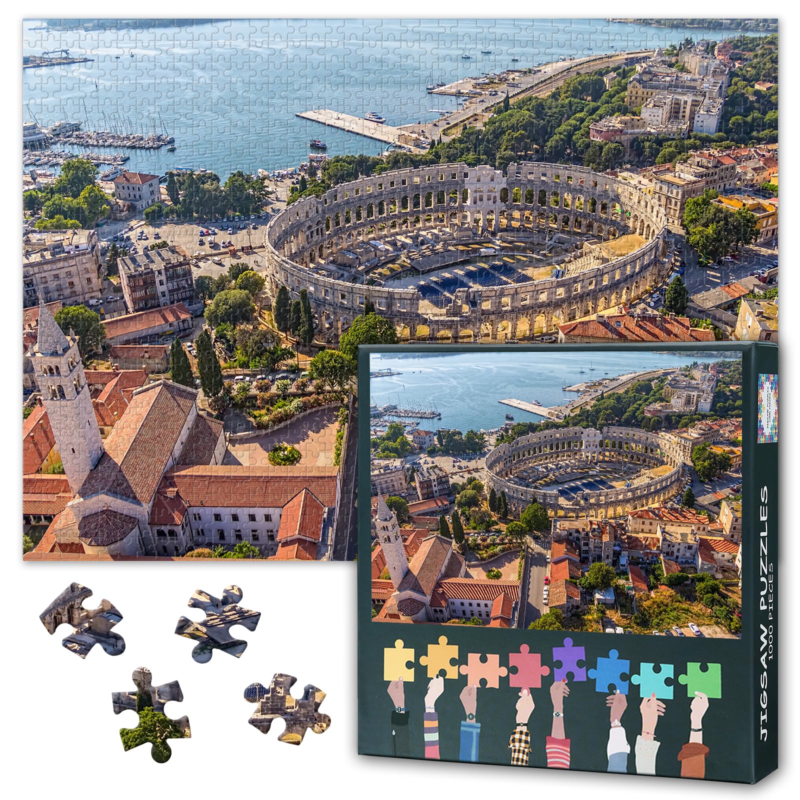 Jigsaw Puzzles for Adults 1000 Roman Time Arena - Hard Difficult Challenging Family Puzzle Croatia Cityscape, Educational Puzzle Games Home Decoration 27.5x19.7 Inch — image 1