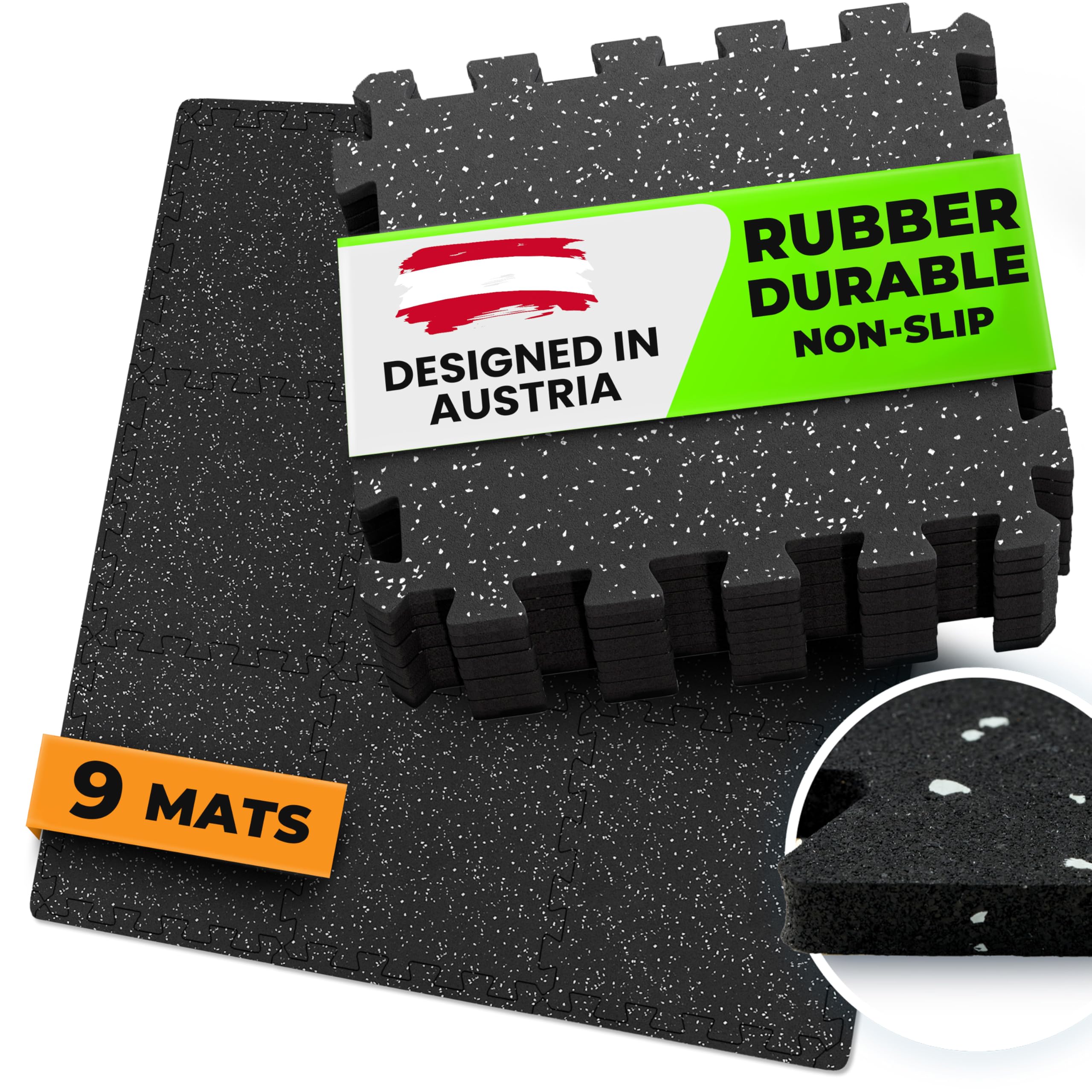 Interlocking Rubber Floor Mat: Multi Piece Protective Gym Flooring Set Exercise Mats EVA Puzzle Gum Tiles, Ground Surface Protection Play Workout Underlay Matting Sports Pool Home Fitness Garage