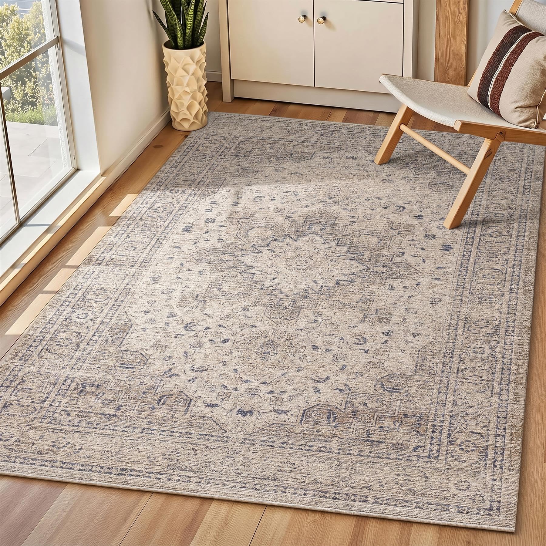 Pagnanno. Vintage Foldable & Washable Rugs Non Slip Area Carpet Low Pile Soft Printed Floor Mat for Living Room Bedroom Lounge Dining Room Kitchen Home Office (180 x 270 cm) โ image 1
