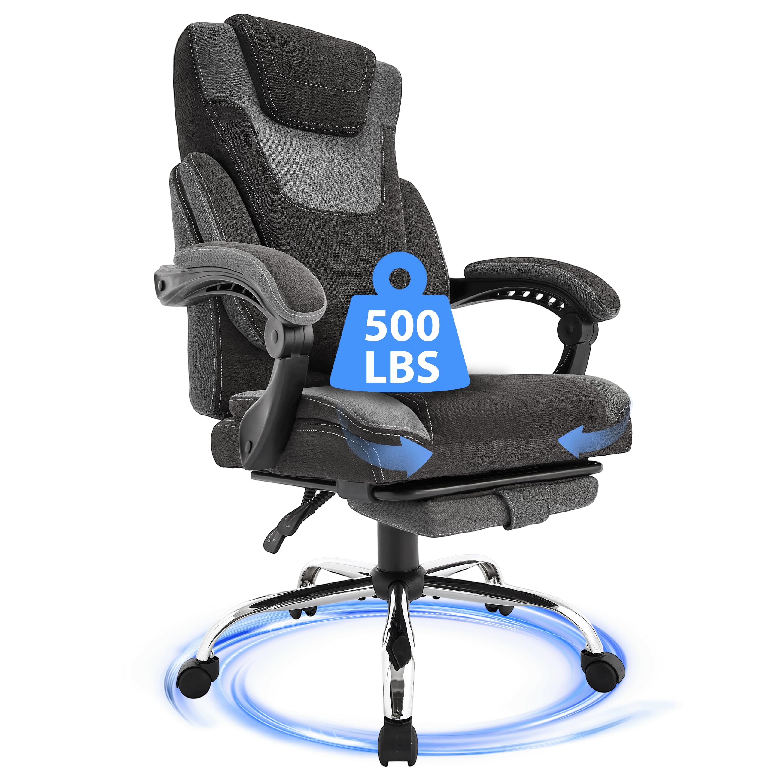 Massage Office Chair, Big and Tall Office Chair with Footrest, Ergonomic Executive Desk Chair with Extra Wide Seat, High Back&Padded Armrests,