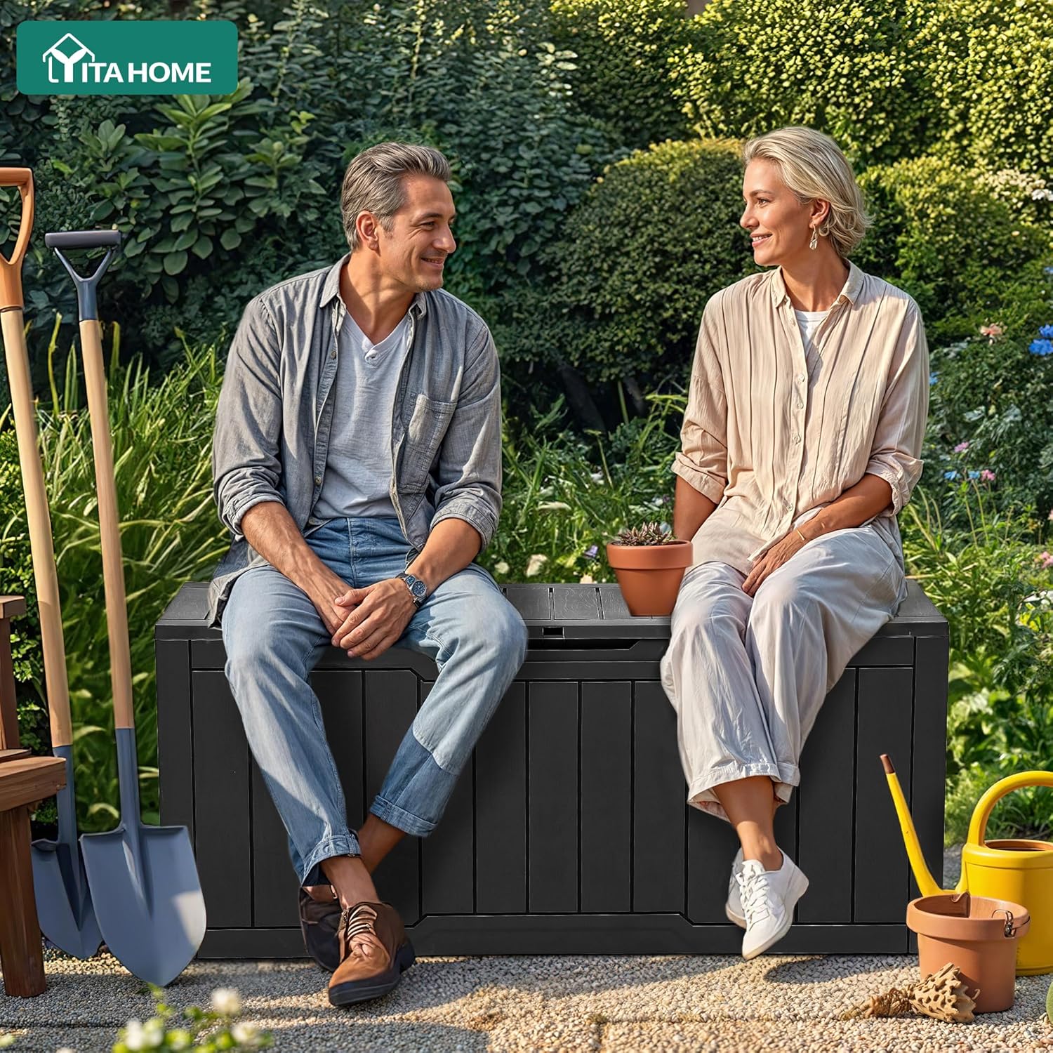 YITAHOME 80 Gallon Resin Deck Box, Outdoor Lockable Storage Box for Patio Furniture, Waterproof Patio Deck Box for Cushions, Pool Supplies, Sports Equipment and Garden Tools, Black