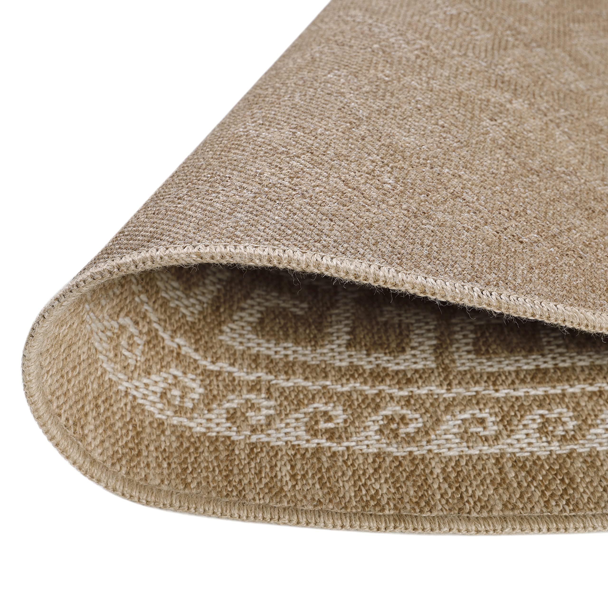 Carpettex Tapis Intérieur & Extérieur Résistant aux Intempéries 200 cm Rond Beige-2 - Tapis de Balcon, Aspect Sisal et Jute Conception d'époque - Tapis Cuisine, Lavable Jardin Camping Patio
