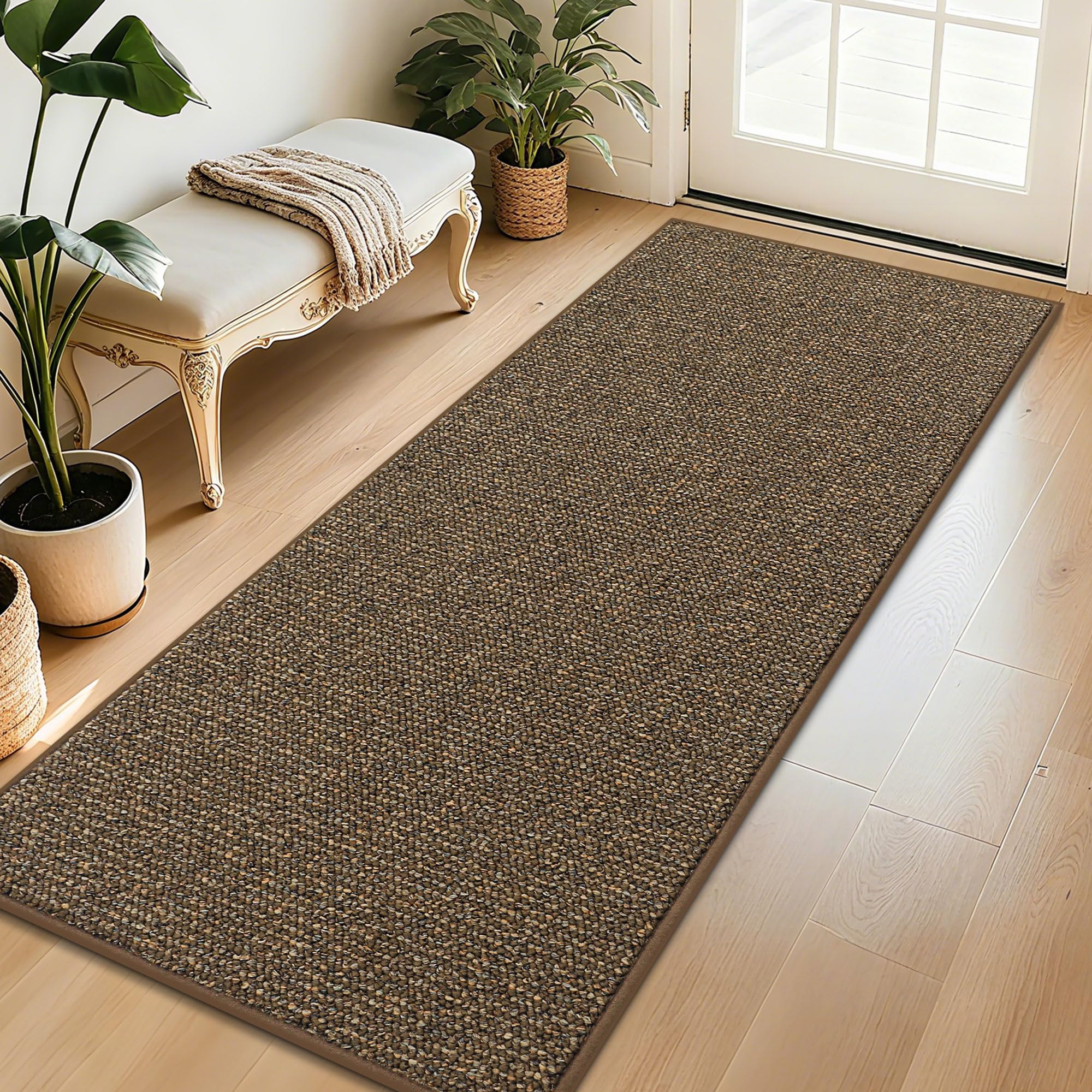 BEQHAUSE Dirt Trapper Door Mat 32" x 72", Non-Slip Washable Doormats, Brown