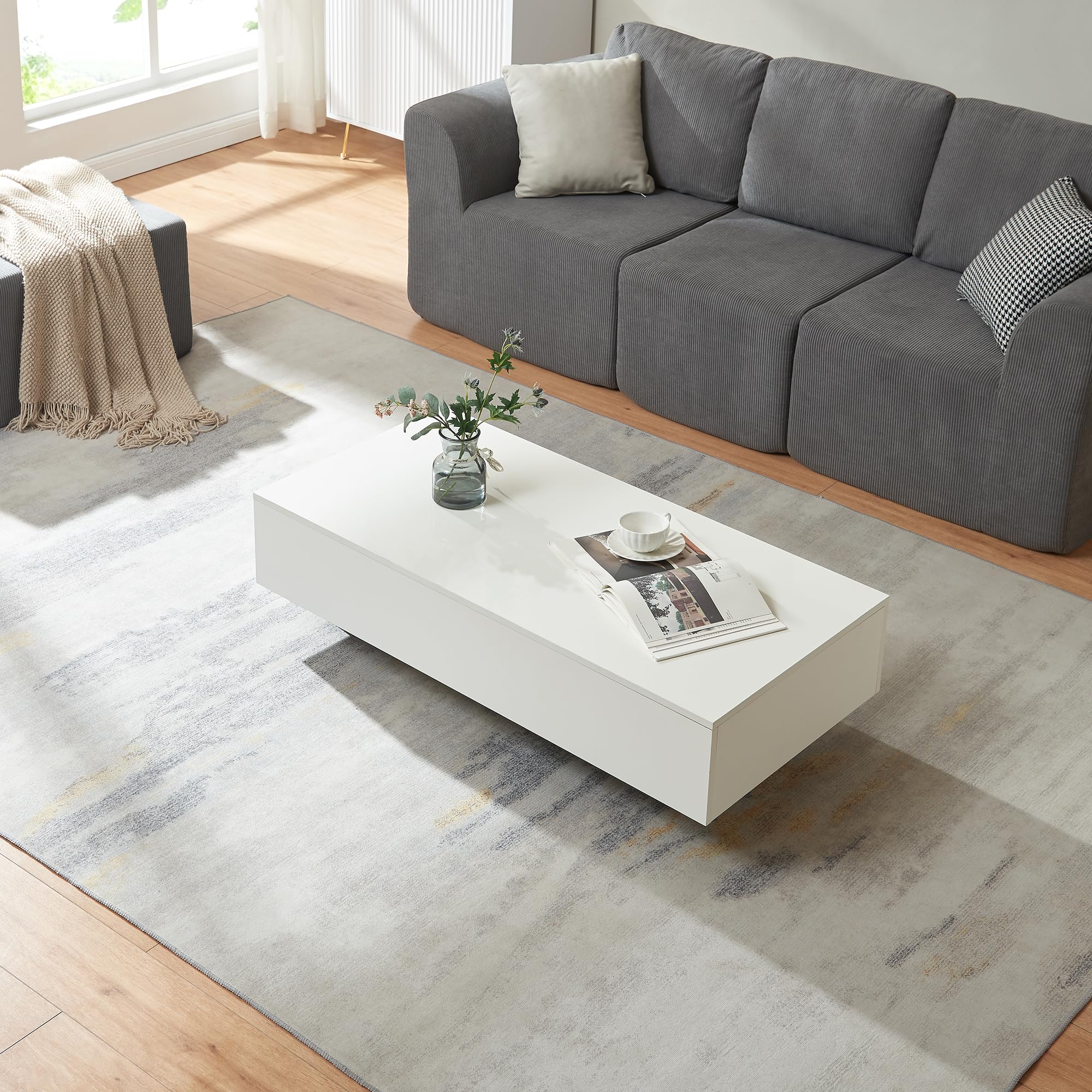 [en.casa] Mesa de Centro Braunschweig 115 x 55 x 31 cm Mesa Baja Mesa de Salón Auxiliar Mesa de café Blanco Alto Brillo
