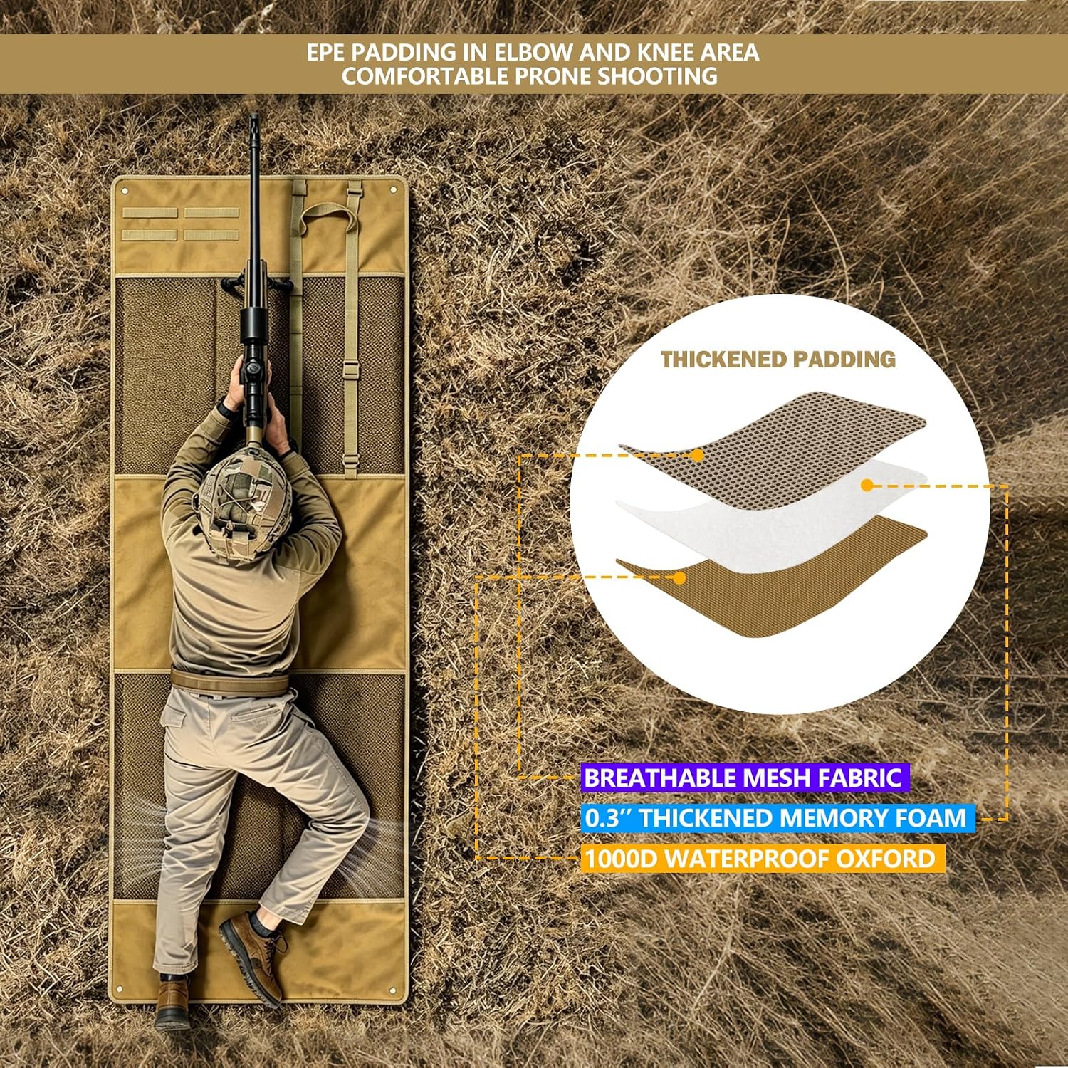 Shooting Mats Prone Padded,Large Shooting Mat,Shooting Pad with MOLLE Webbing&Thickened Padding,Portable Roll Up Shooting Mat Waterproof,Foldable Outdoor Tactical Mat for Long Range Shooting Hunting