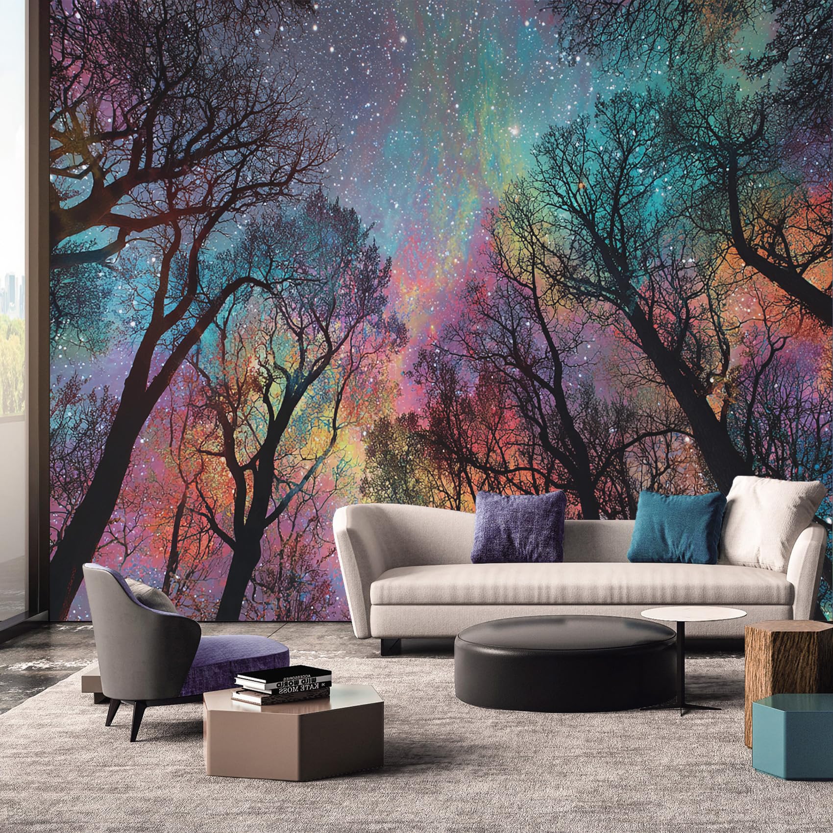Starry Sky Wallpaper - Forest Tree Wall Mural - Wall Murals for Living Room Bedroom - Photo Wallpaper & Home Decor Art - 130 x 80 cm A-8839