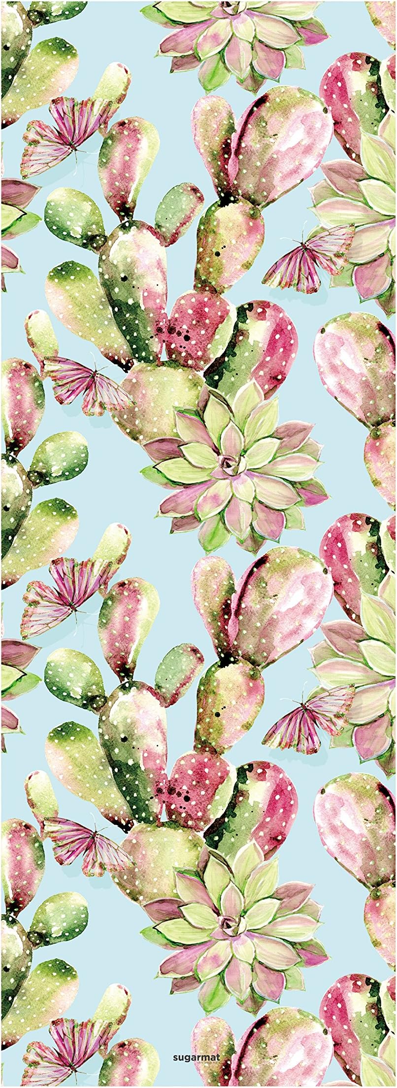 Premium Yoga Mat I 'Pink Succulent' I Designed in Montreal I Eco Luxury and Non-Slip I Ideal for Yoga, hot Yoga, Pilates I Machine Washable I Include Yoga Strap