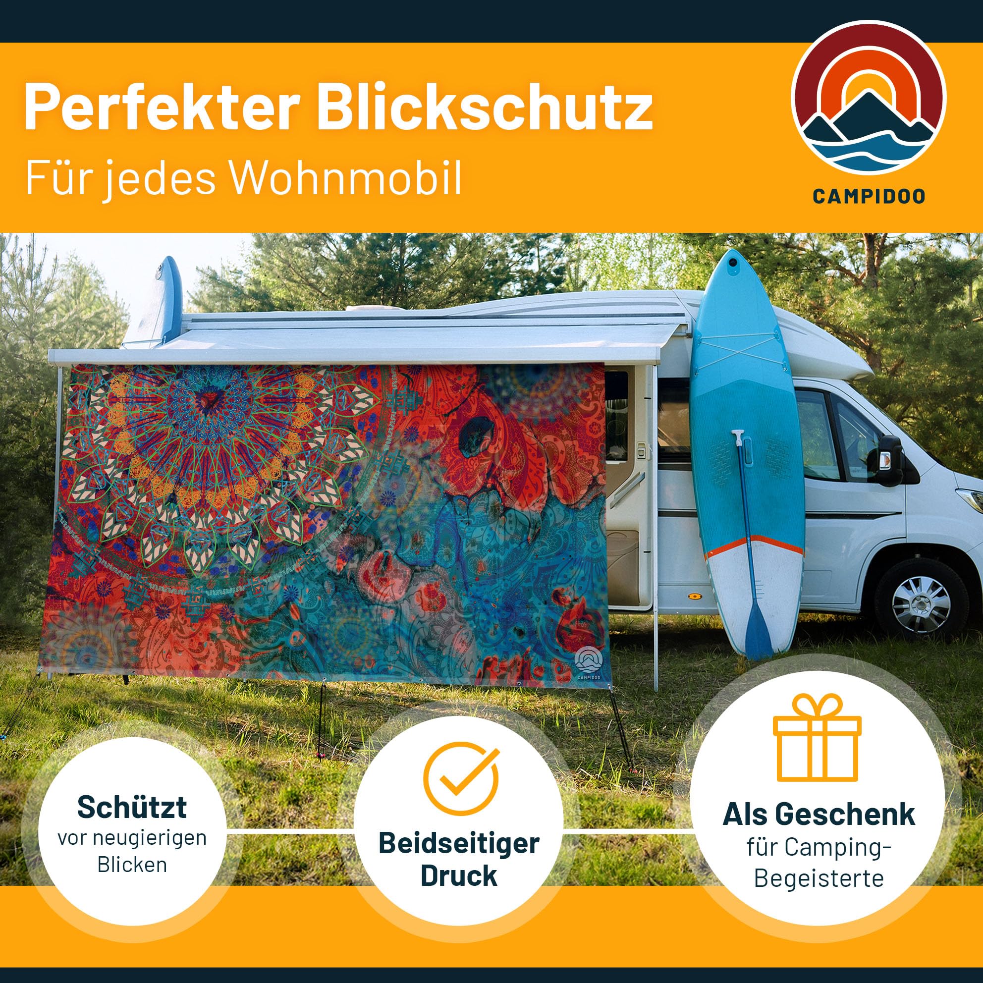 CAMPIDOO Sonnensegel STRANDROMANTIK - 200cm Hoch Für Camping