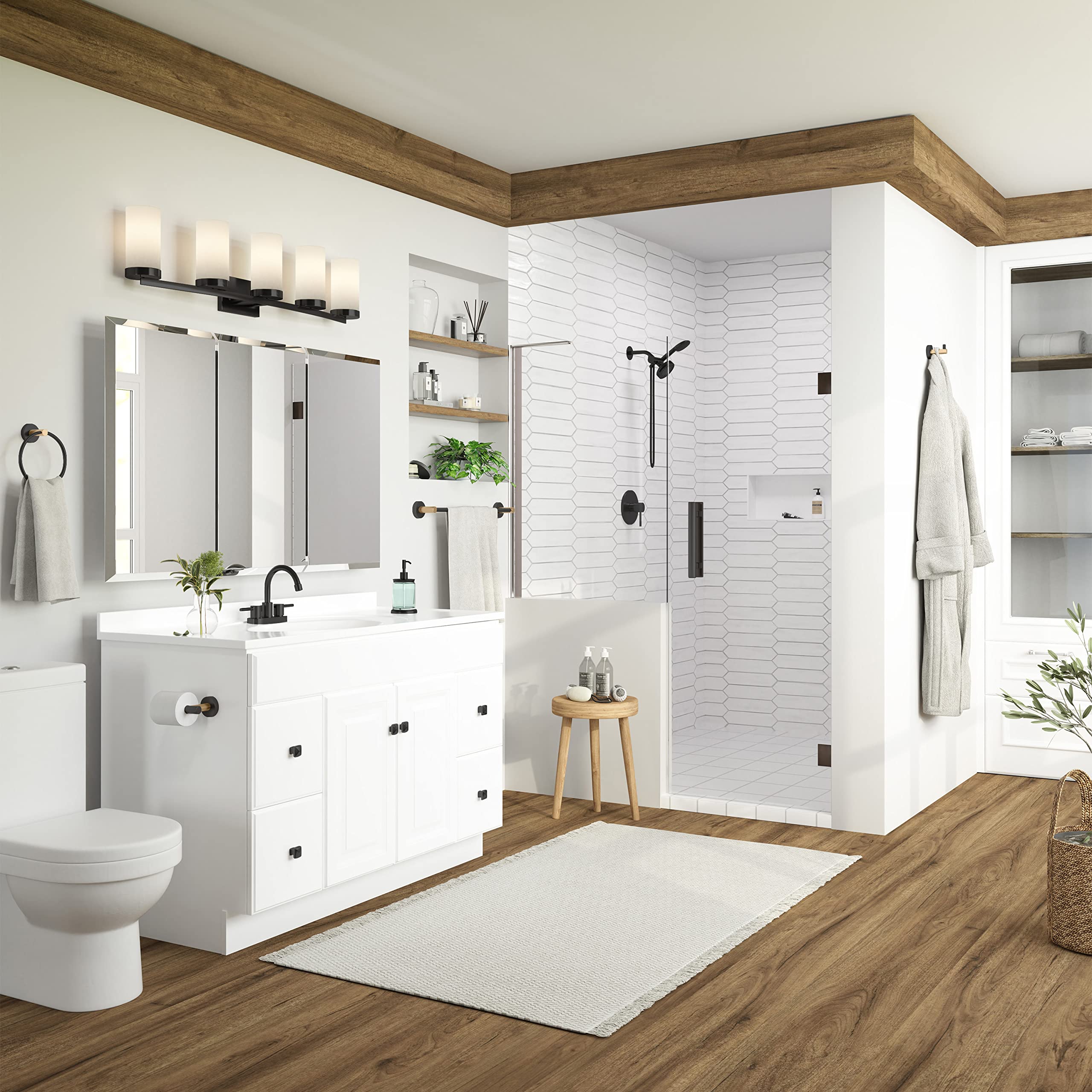 Design House 188433-BGD Kelton - Accesorios de baño (4 unidades), color negro mate y dorado satinado