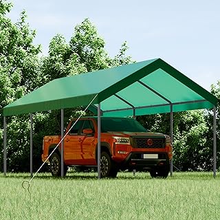 Shintenchi 10x20ft Heavy Duty Carport with UV Resistant Canopy, Powder-Coated Steel Frame, Easy to Assemble Portable Garage, Stable Carport for Car, Bike, Camp, Outdoor Storage