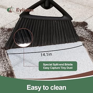Eyliden Angle Broom with 57 Long Handle, Outdoor Indoor, Black | Heavy-Duty Cleaning, Also Works Well Fine Dust - PET Bristles, Commercial Sweeper for Courtyard Sidewalk Deck Kitchen Lobby
