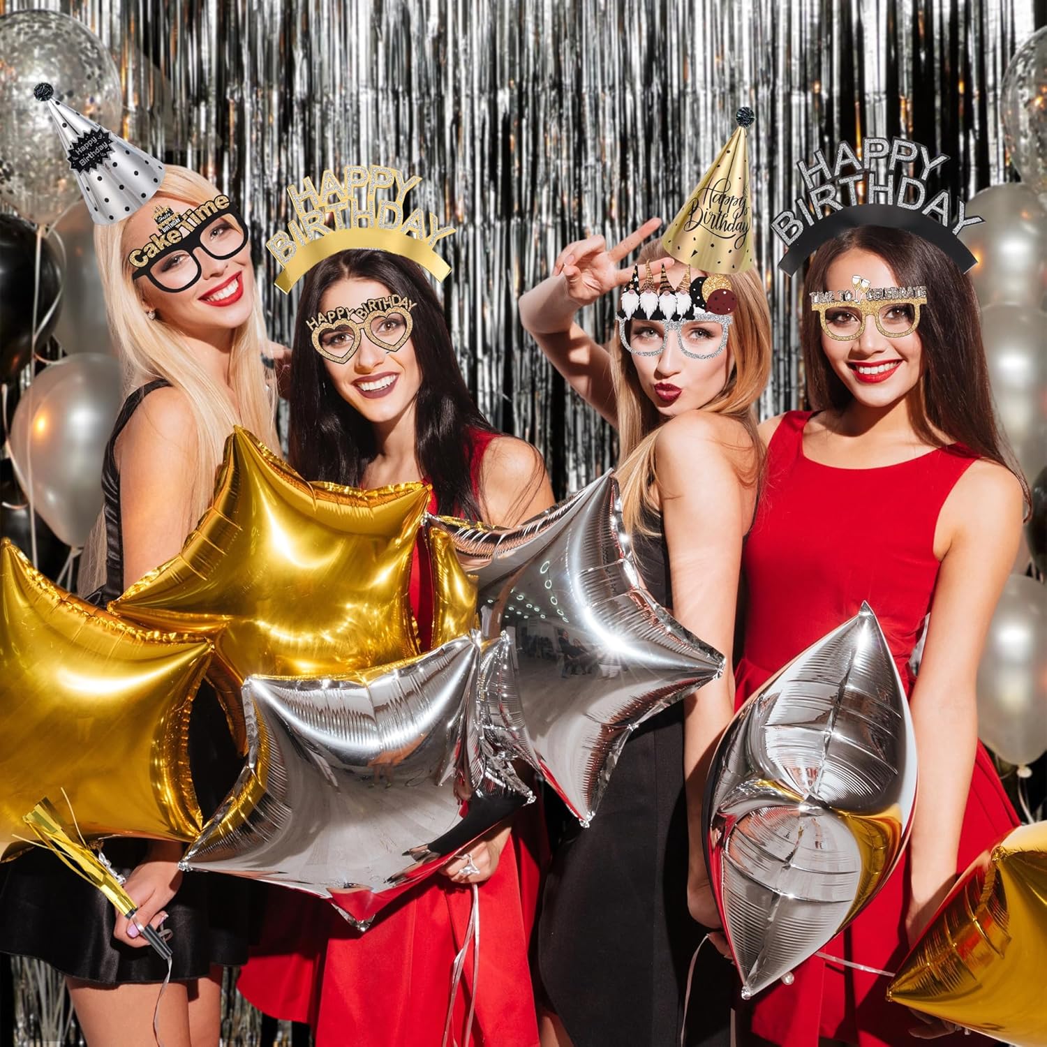 36 Pcs Black Golden Birthday Party Hats Set Includes 6 Party Cone Hats 6 Birthday Headband 12 Paper Glasses 12 Noise Makers Party Supplies for Photo Booth Props - Image 6