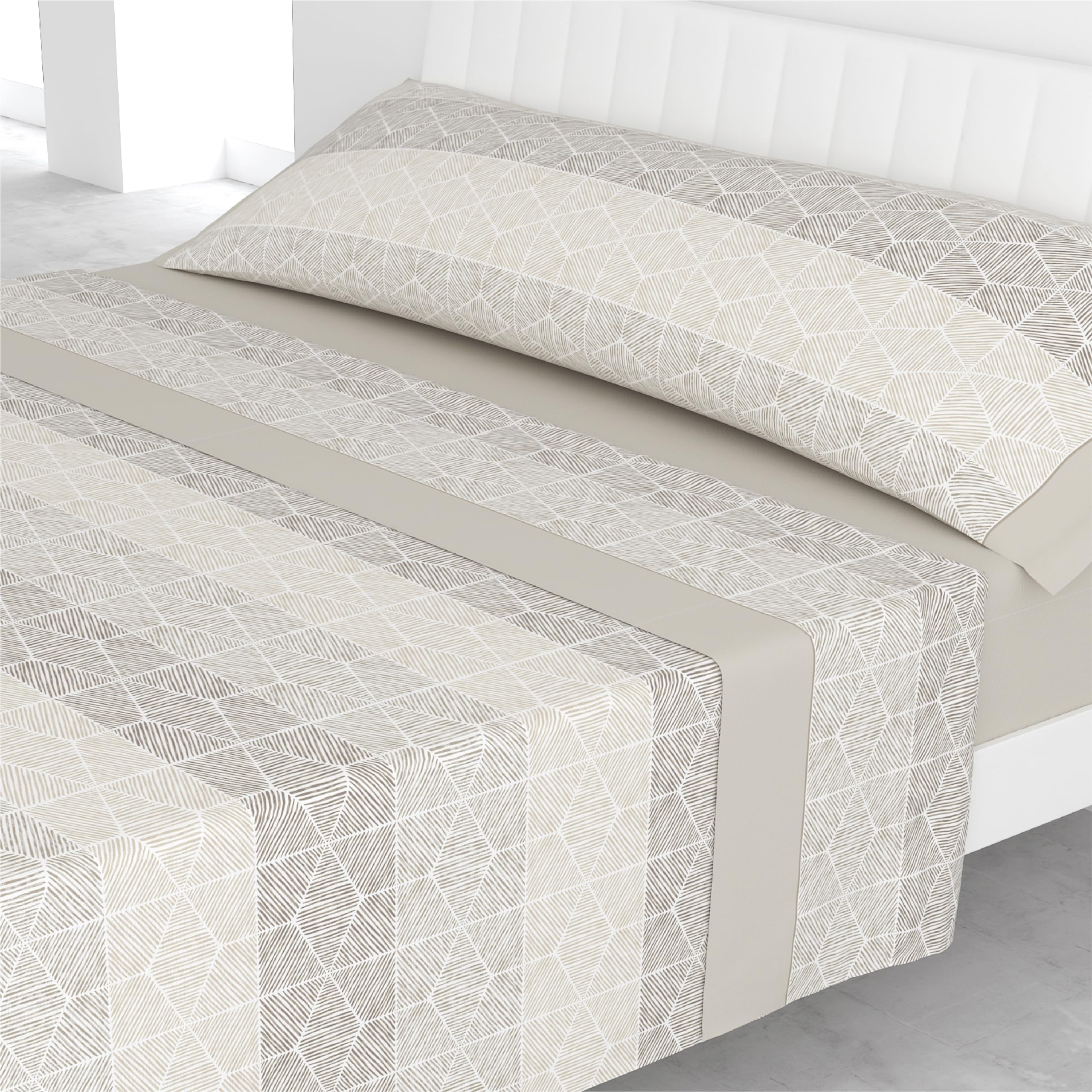 Liniva Home Juego de Sábanas Estampadas de Verano Algodón/Poliéster (Cama 150cm (1 Almohada), Bellagio-Beige)
