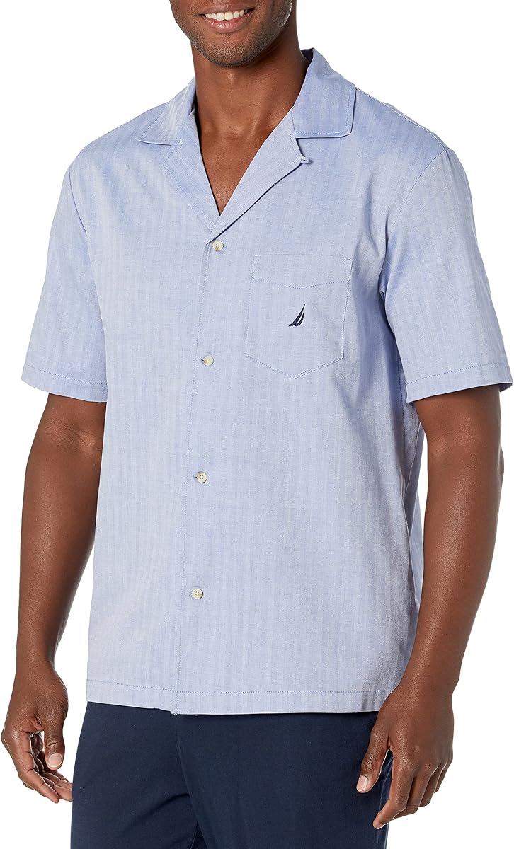 Men's Short Sleeve 100% Cotton Soft Woven Button Down Pajama Top