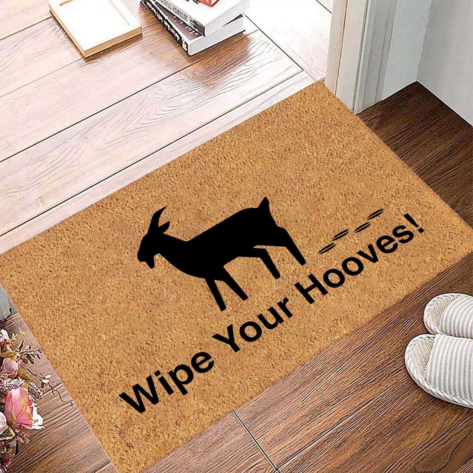 AODNEKC Front Goat Doormat Entrance Home Wipe Your Hooves! with Backing 24"x16"