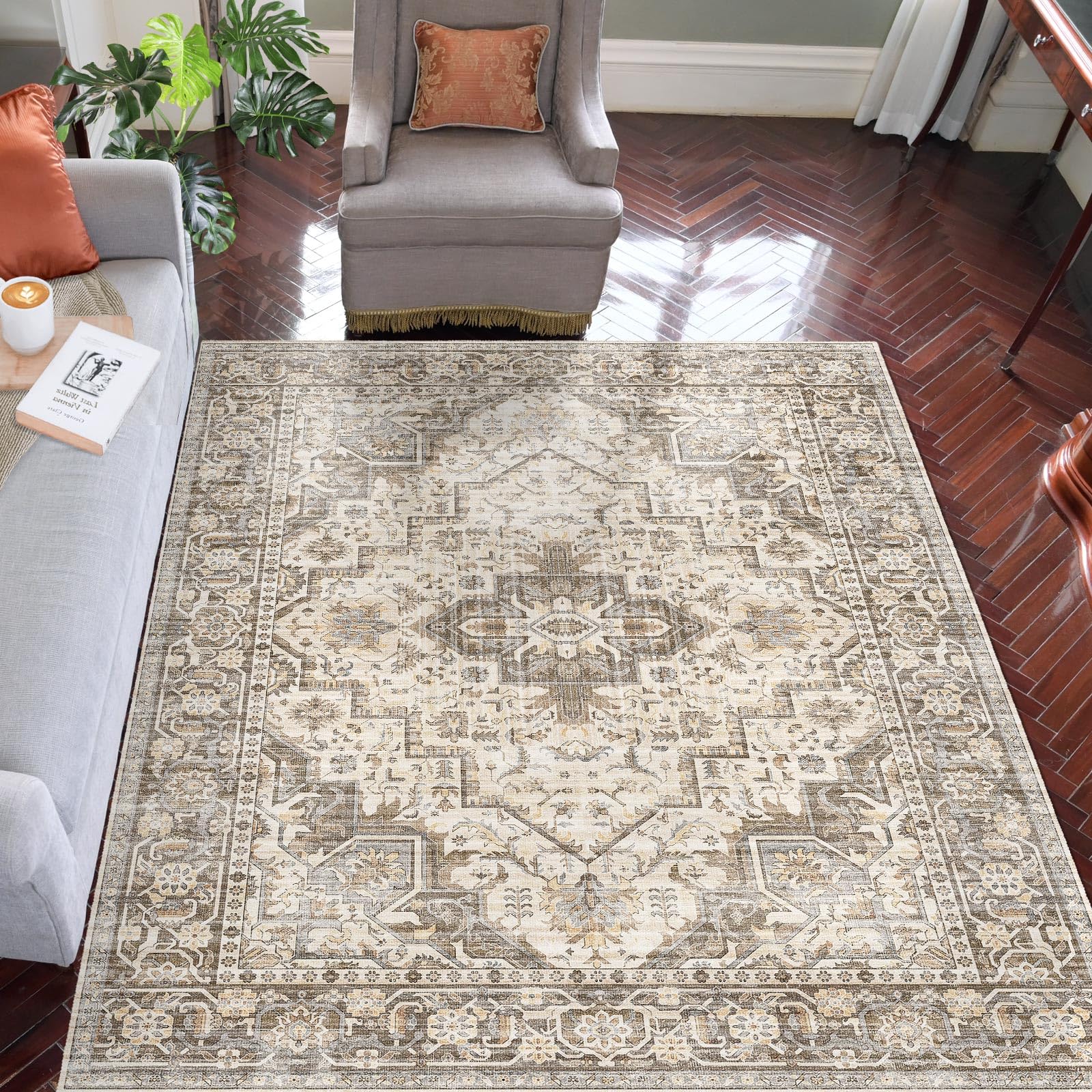 Area Rug 5x7 Rugs for Living Room 5x7 Area Rugs Area Rug 5x7 Living Room Rug Washable Rugs 5x7 Vintage Rug for Living Room Bedroom Dinning Room, Brown