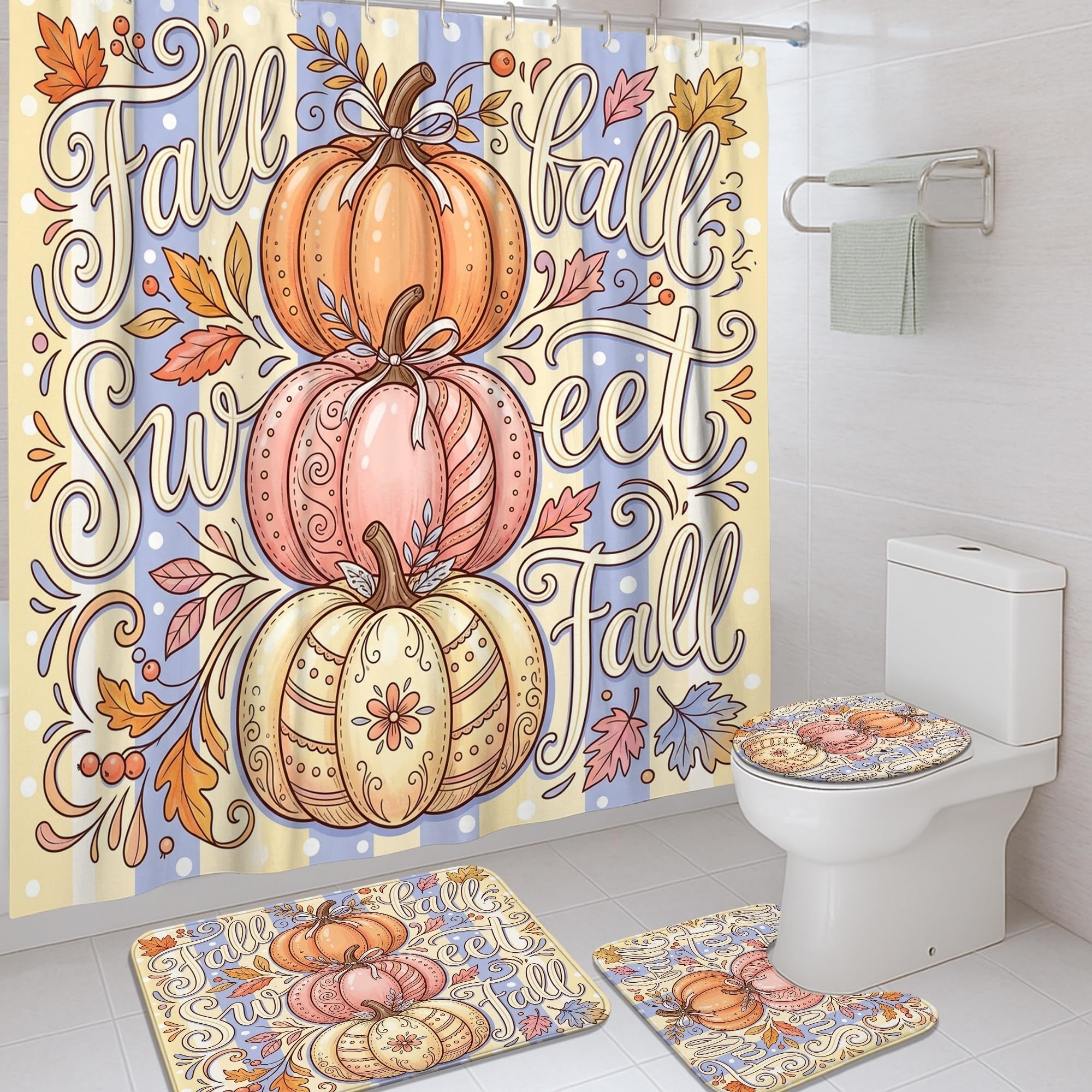 Rideau de douche hôtel à motif citrouilles pour décoration automnale