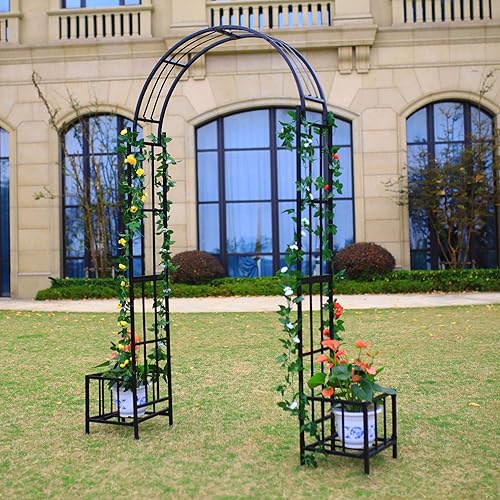 Better Garden Arco de jardín de acero con cestas para plantas, 7 pies 6 pulgadas de alto x 3 pies 7 pulgadas de ancho, cenador de jardín para varias