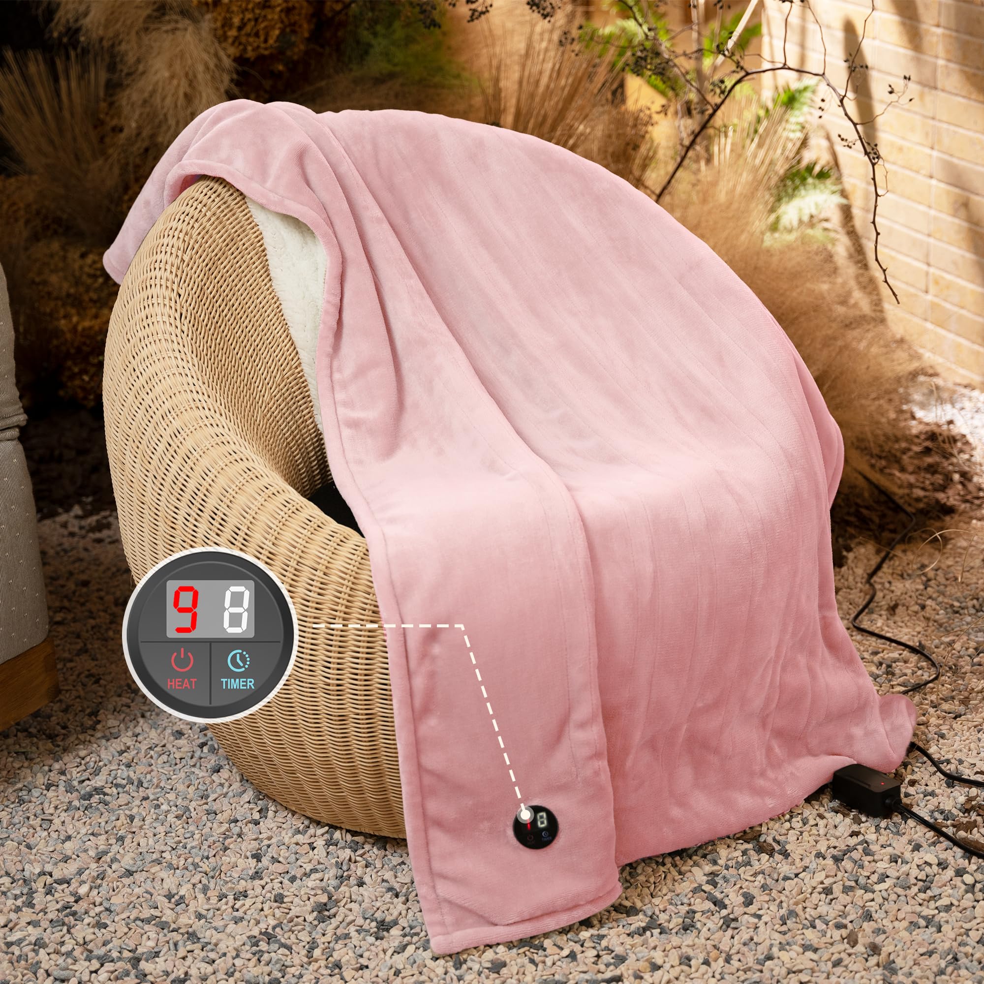 GOTCOZY Heated Blanket Electric Throw 50''X60''- Electric Throw Blanket with One Touch Button 10 Heating Level & 9 Time Settings Heating Blanket, Machine Washable (Rose)