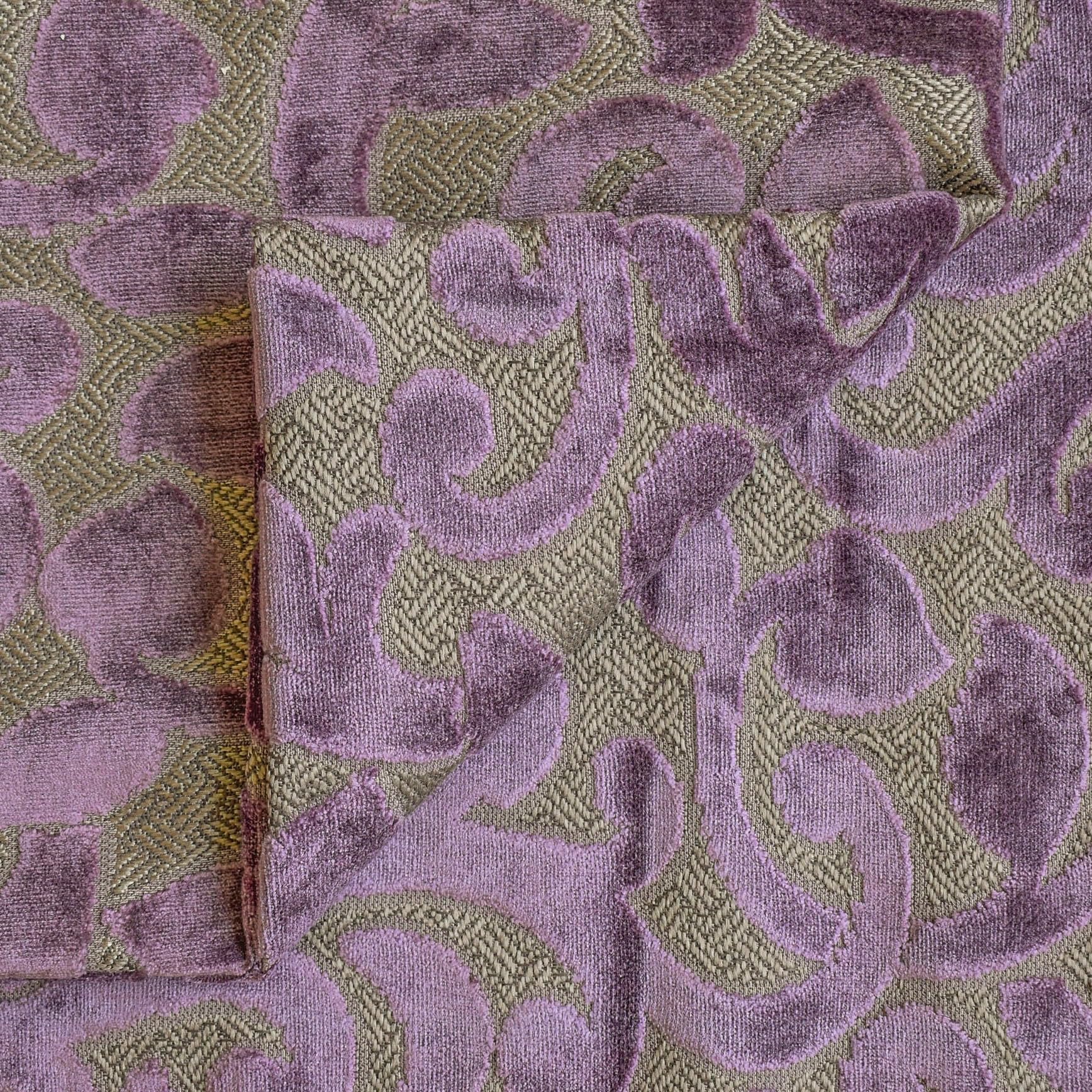 Tienda de tejidos directa Púrpura, color base: beige Terciopelo Jacquard Tela Por metro, 12 metros continuos 137 centímetros ancho Abstracto Púrpura Al por mayor Terciopelo Tapicería Tela