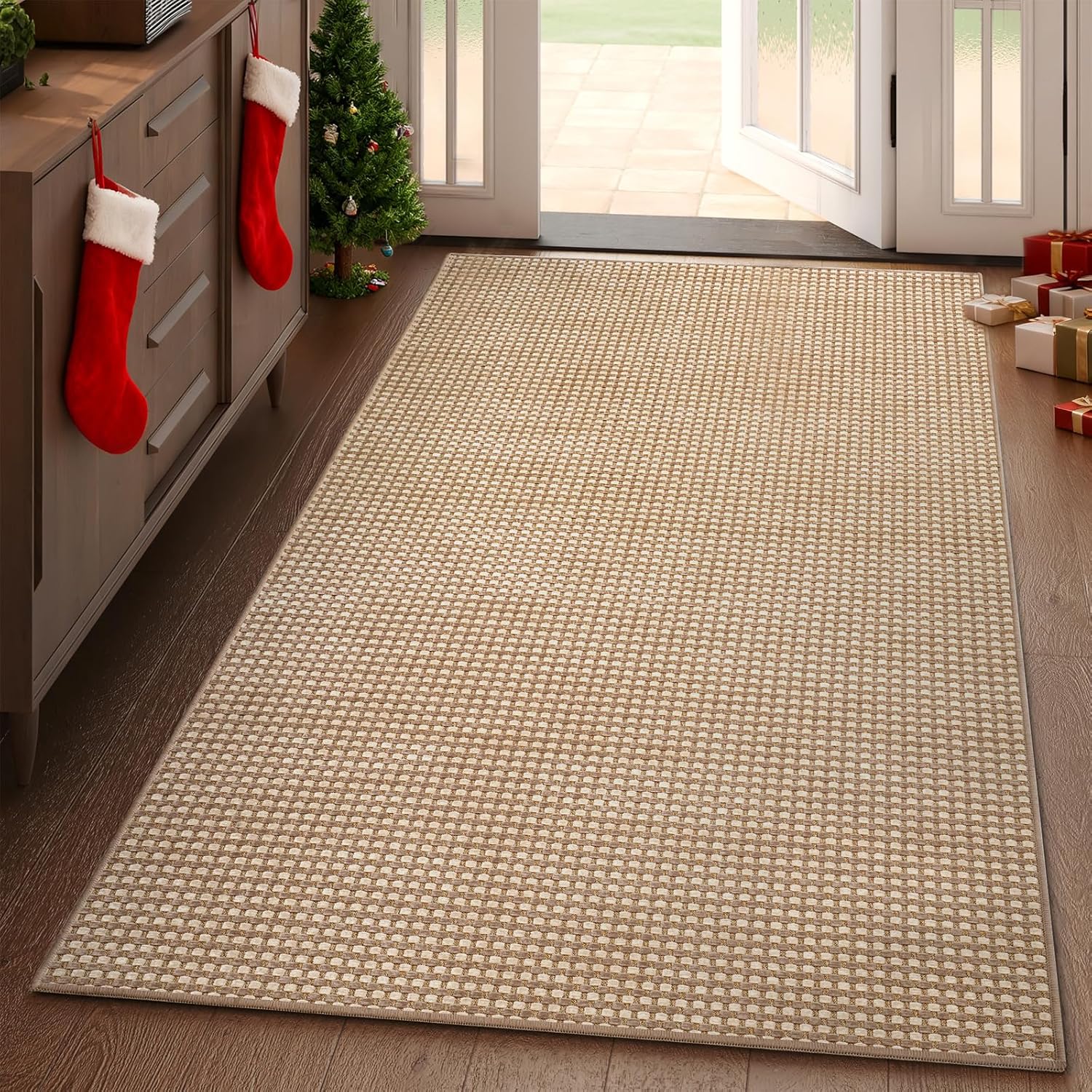 Boho 3x5 ft Washable Area Rug Entryway Runner for Kitchen, Non Slip Woven Hallway Rugs Kitchen Mats for Floor Hall Rug Indoor Door Mat Carpet for Backdoor Bedroom Living Room, Easy Clean, Brown 3' x 5' Brown