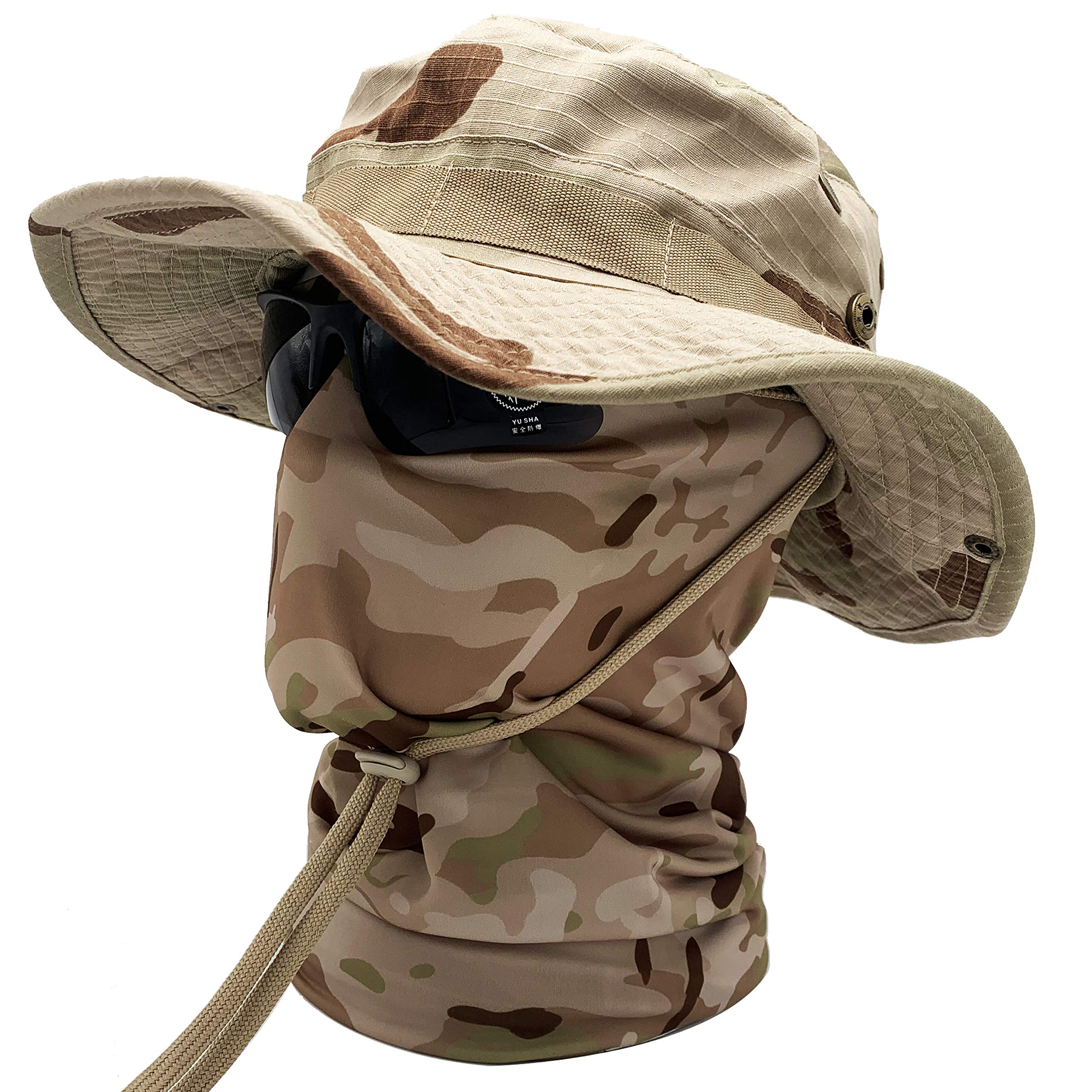 Taktische Boonie Sonnenhut Wide Brim Hut Camo Schal Outdoor Eimer Camping Wandern Schal Unisex