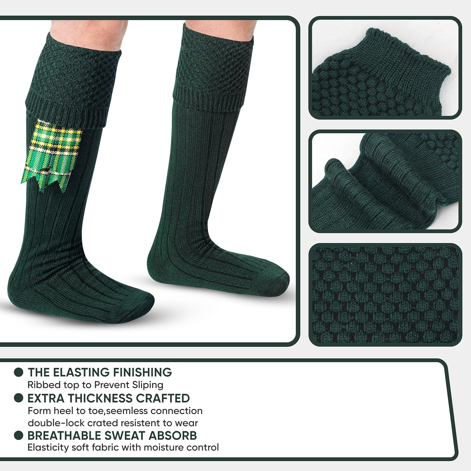 DSS KILTS-Kilt Hose, Tradional Scottish Kilt Scocks Wool Blend, Bubbled Design Kilt Socks for USA Shoe Sizes - Image 4