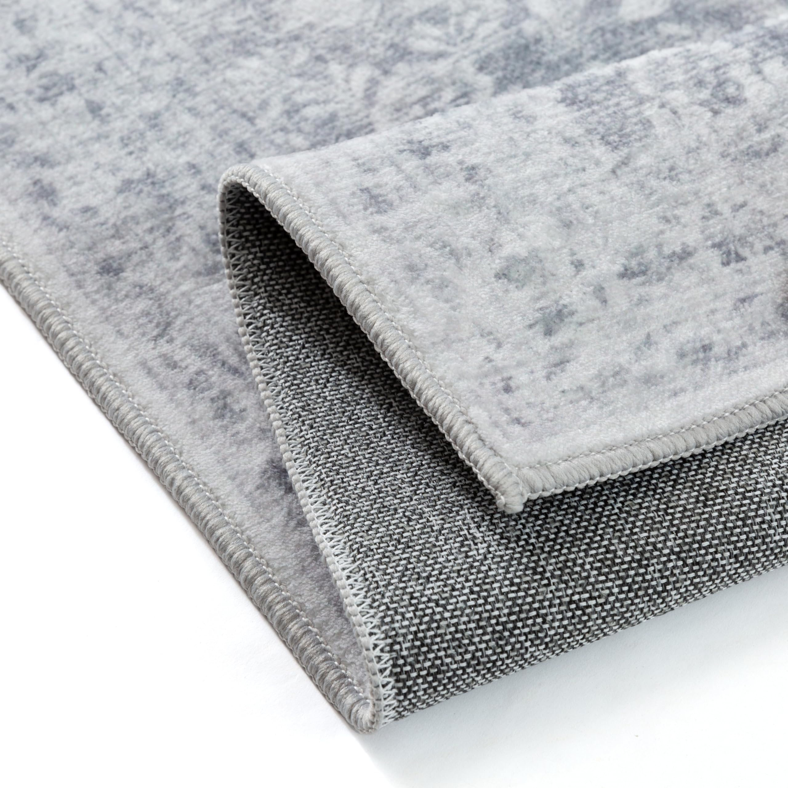 PureCozy 8x10 Area Rug Machine Washable Living Room Bedroom Vintage Distressed Non Slip Carpet Indoor Large Low Plie Thin Beige Dining Room Office Retro Accent Throw Rug: 2' x 3' (Rectangular) Vintage | Gray