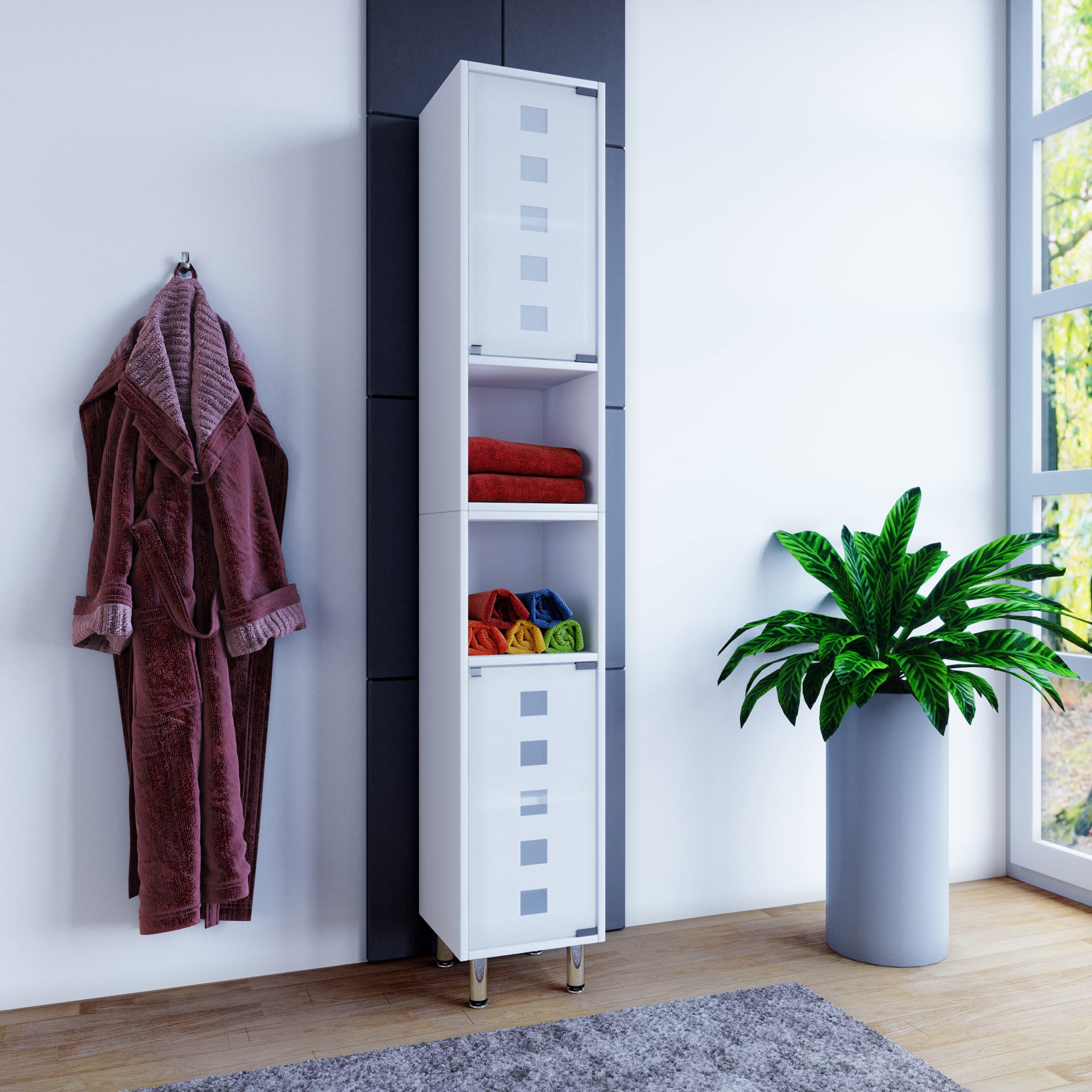 VCM® Holz Badmöbel Midischrank „Darola mit Glastür