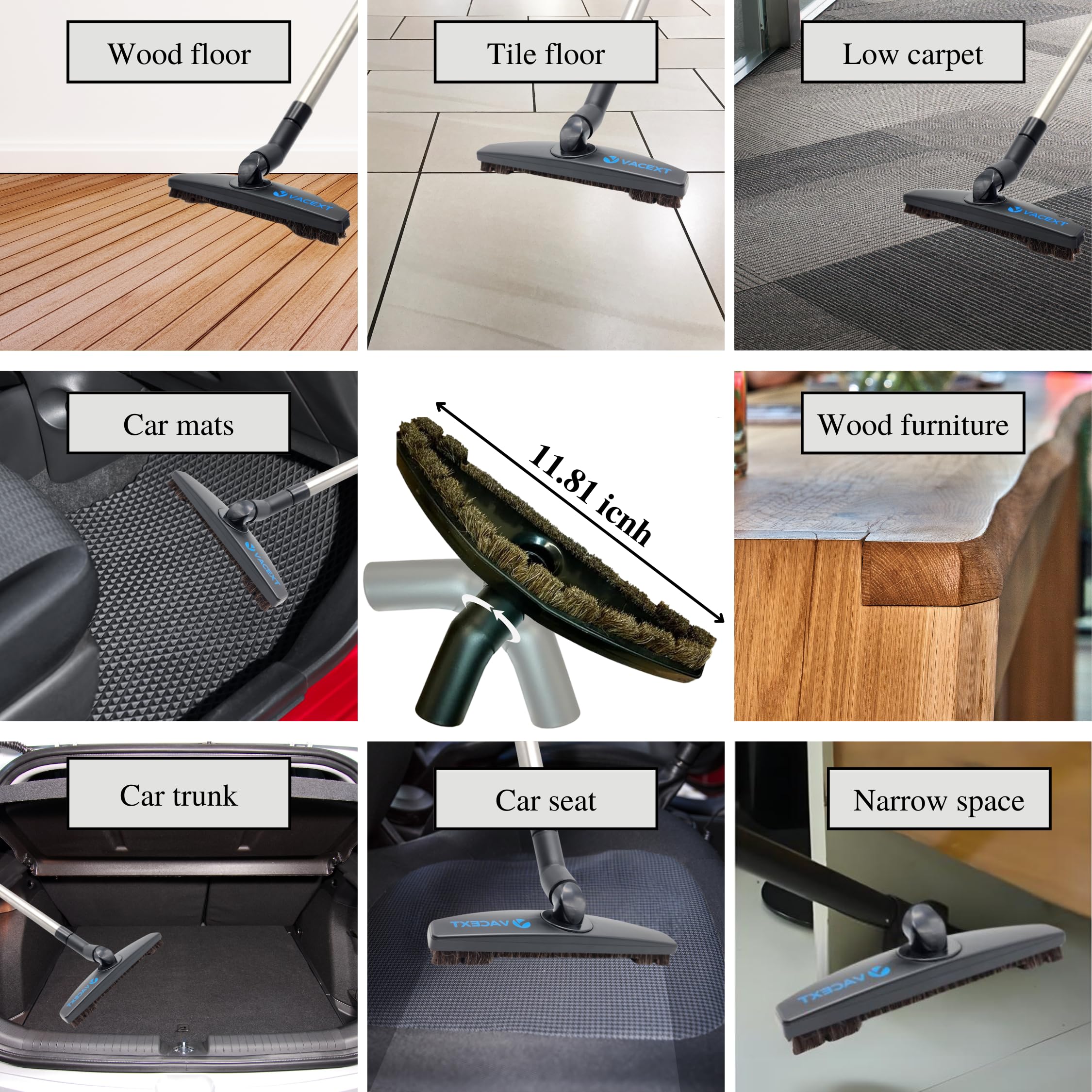 Accesorio de pelo de caballo para suelos de madera y azulejos más adaptador de manguera de vacío compatible con la mayoría de aspiradoras, accesorios de accesorios de aspiradora, adaptador de