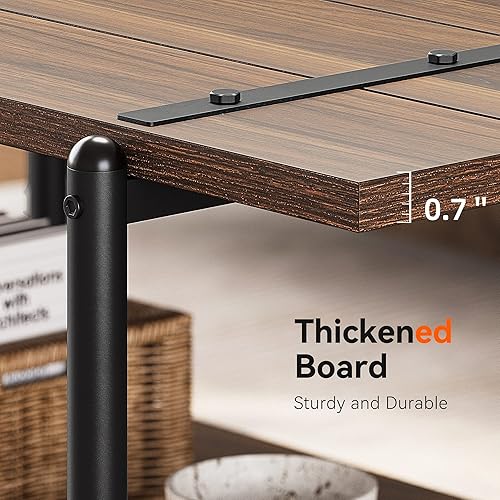 Miniatura 8 de Mesa auxiliar grande de madera gris de 41 pulgadas con estante de almacenamiento, moderna mesa rectangular de metal rústico para sala de estar, mesa