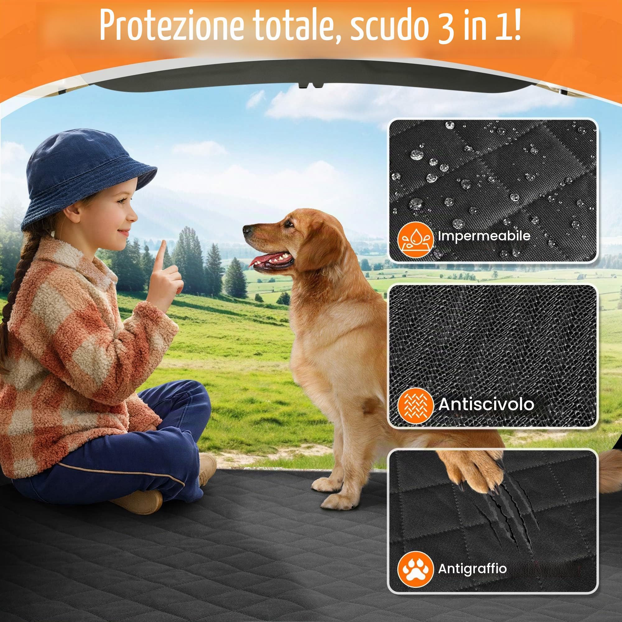 Telo Auto per Cani - Telo Bagagliaio Auto Per cani con Protezione Laterale e Paraurti,Impermeabile & Antiscivolo & Graffi & Resistente,Telo Cane Auto Bagagliaio Facile da Pulire