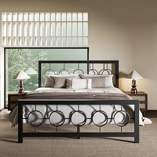 Allewie Marco de cama de plataforma de metal tamaño Queen con cabecera de estilo moderno y vintage, no necesita somier, fácil montaje, sin ruido en disponible en Yaxa El Salvador