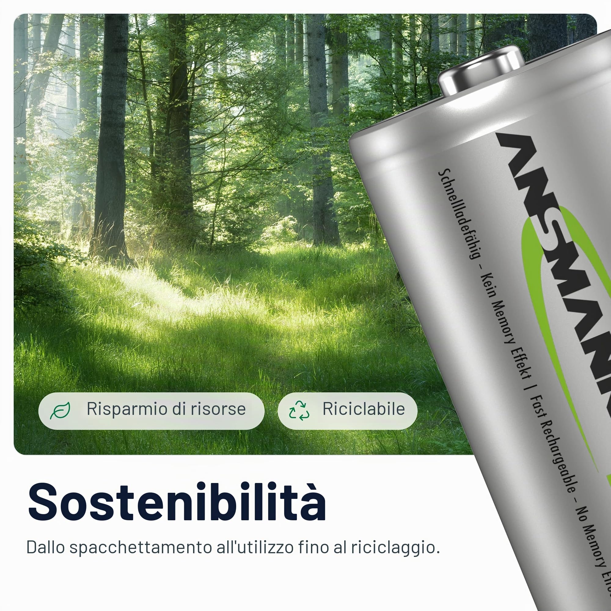 ANSMANN 4x Batterie ricaricabili stilo Mono D - 5000 mAh 1,2 V NiMH - Pila a ricarica veloce - fino a 1000 cicli di ricarica eco-friendly