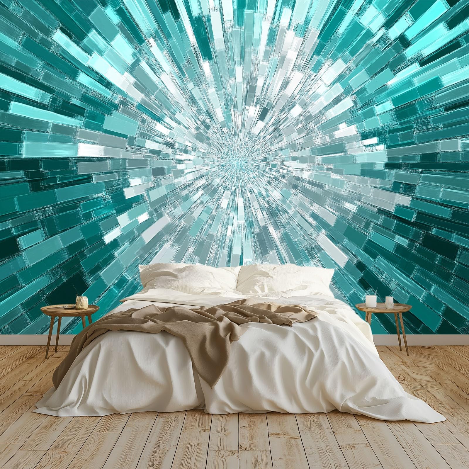 Tapisserie intissée graphique bleu mer pour chambre enfant