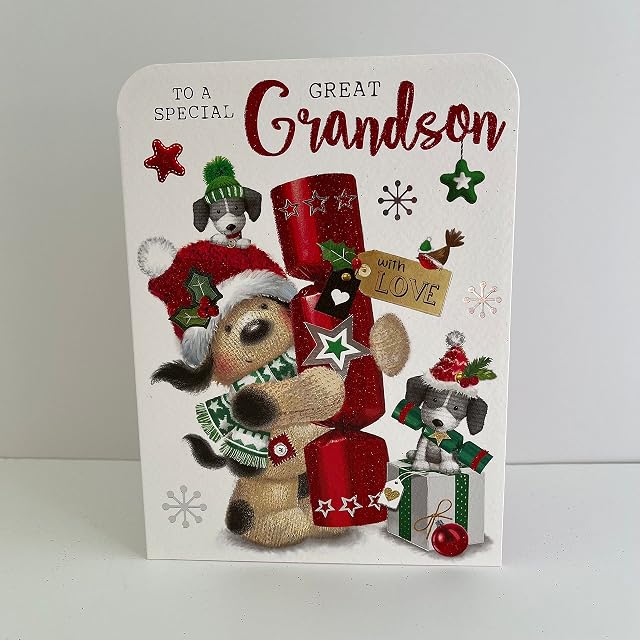 Jonny Javelin Wonderful Great Grandson Merry Christmas Card Cute Dog Cracker