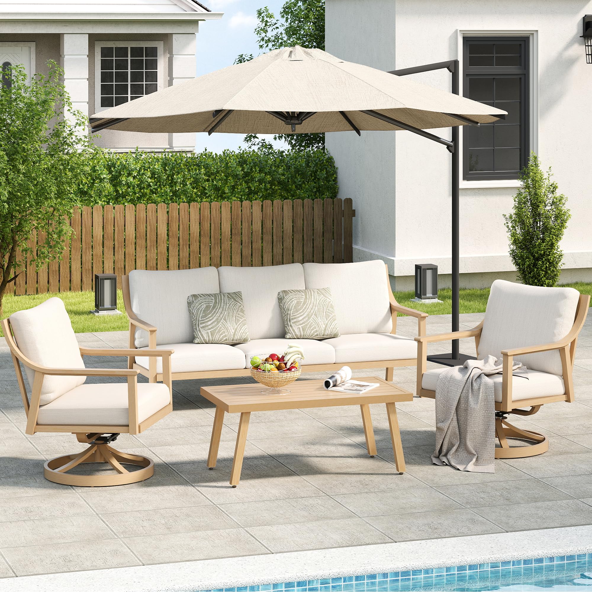 LUXIJOY Patio Conversation Sets 4 Pieces - Aluminum 3 Seater Sofa Outdoor Furniture Sets with Thick Cushion, Coffee Table and Swivel Chairs Set of 2,