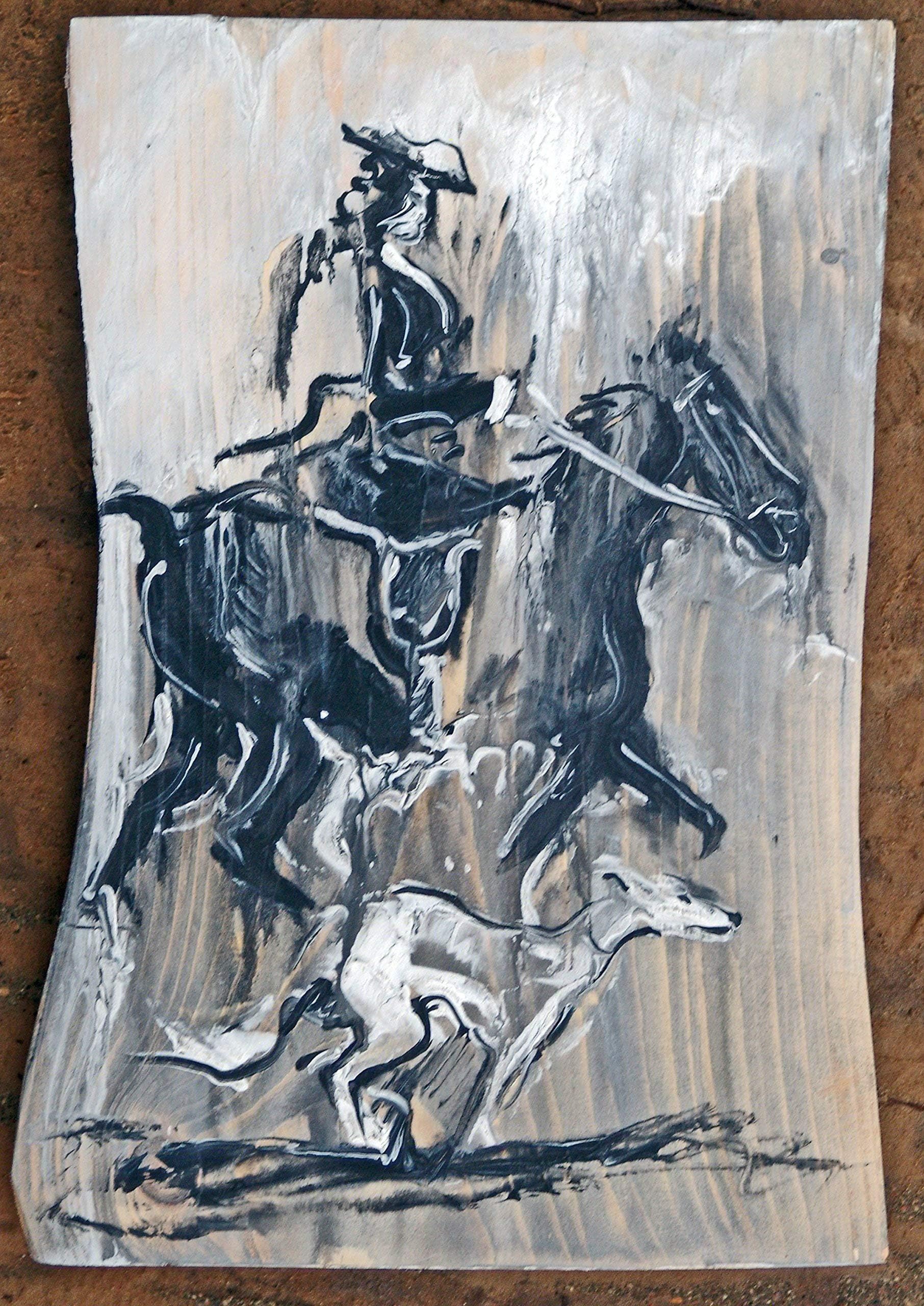 Horse rider painting on recycling wooden board original artwork gift