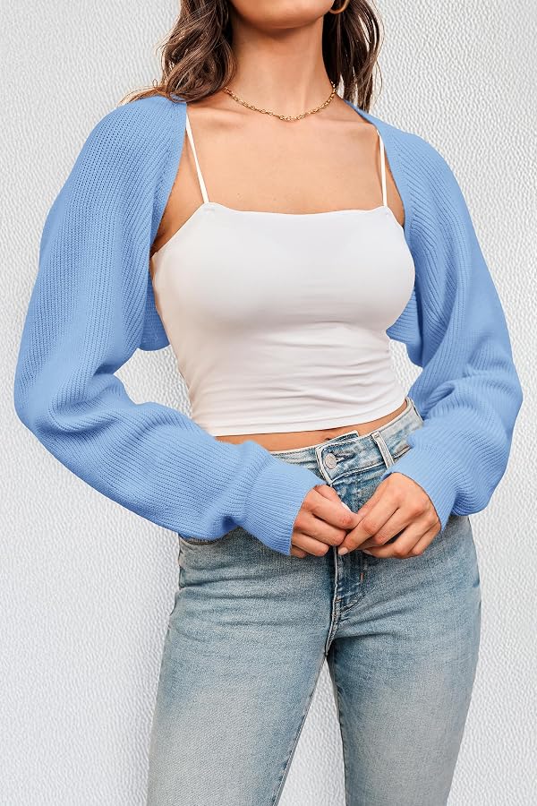 Arach&Cloz Women's Wool Bolero Shrug Fall Cropped Cardigans Blue S by Arach&Cloz - Used condition - Image 6