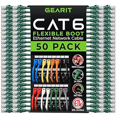 GearIT 50-Pack Cat6 Patch Cable 1 Foot - Thumbnail 3