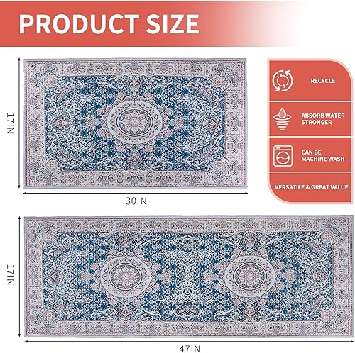 Miniatura 2 de SHUNLCD Juego de 2 alfombras bohemias de cocina, decoración bohemia de granja, absorbentes, antideslizantes, para el suelo, hogar, interior,