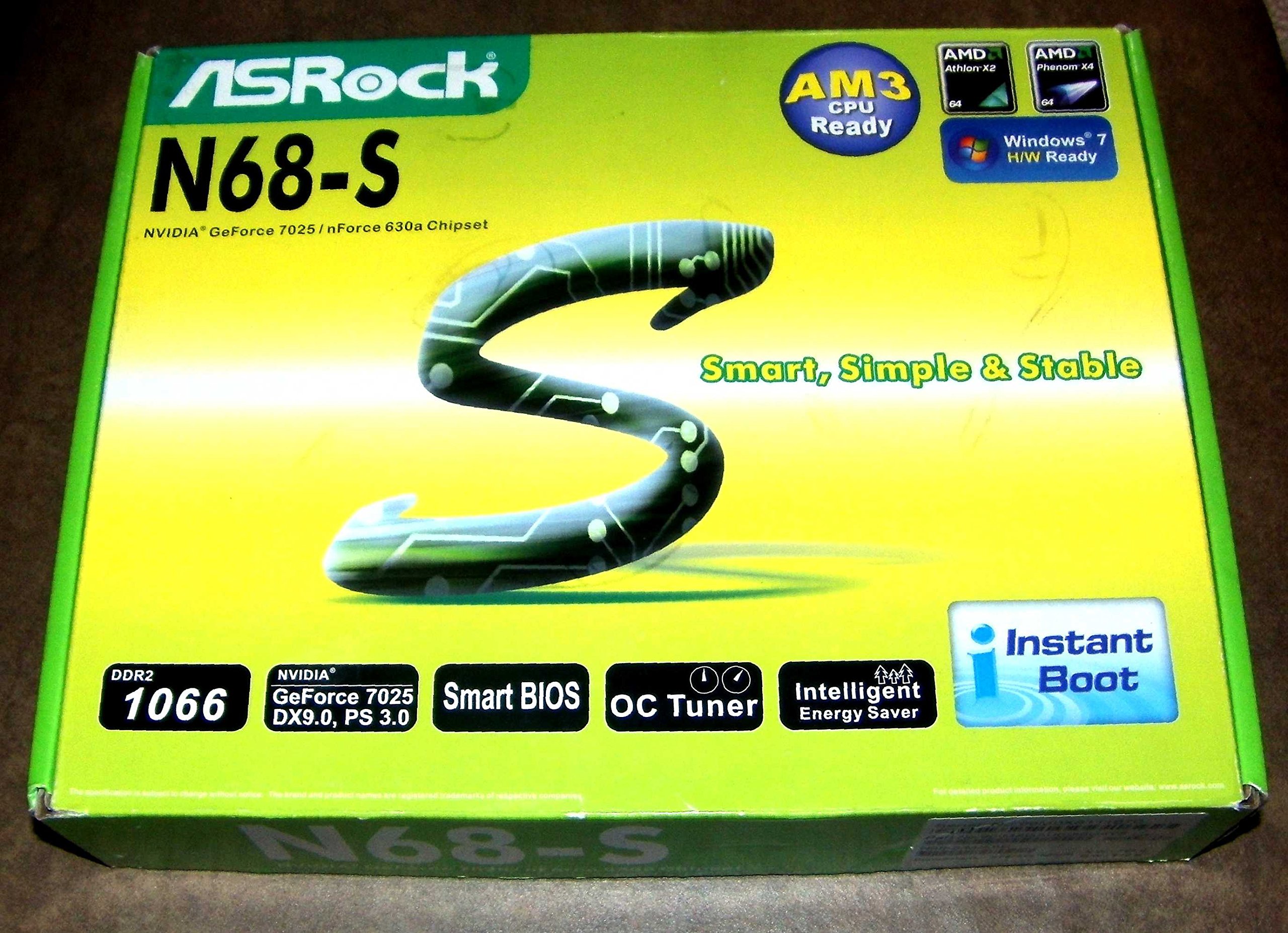 Asrock N68-S - Placa base (8 GB, AMD, Socket AM3, 0, 1, 0+1, 5, JBOD, 10/100 Ethernet, Micro ATX)
