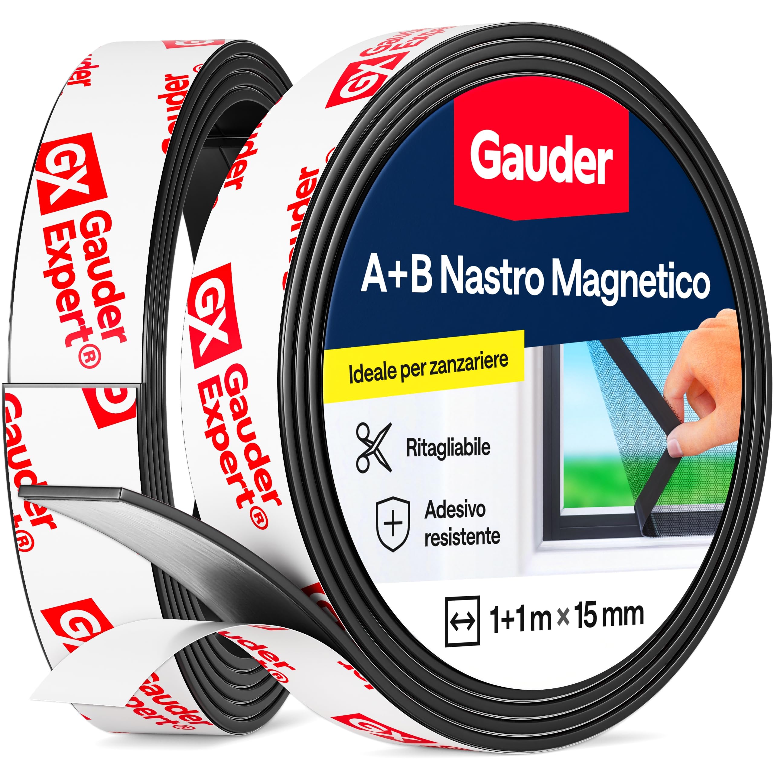 GAUDER Nastro Magnetico A+B per Zanzariere - Strisce Magnetiche Autoadesive con Forte Attrazione Reciproca - Nastro Magnetico con Contropartita & Adesivo Potente (1+1 m)