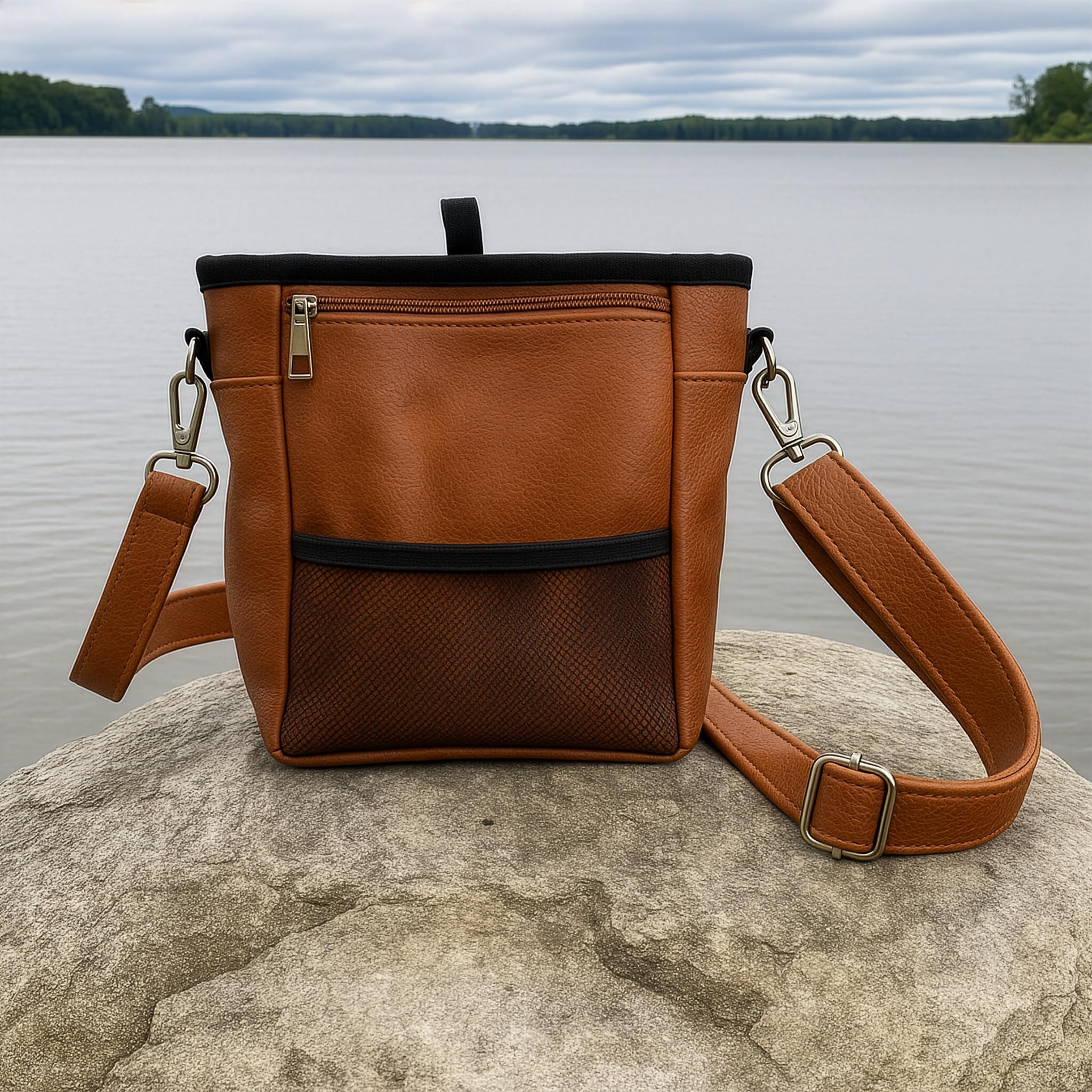 Large Dog Treat Pouch PU Leather with Clicker, Magnetic Clasp, Fits All Phones, 4 Cups, Hands-Free Pouches for Dog Training Treat Pouch, Built in Poop Bag Holder - image 7