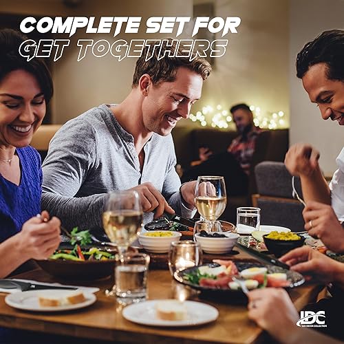 Miniatura 7 de LUX Décor - Juego de 8 cuchillos para carne, elegantes cuchillos dentados negros ultra afilados, aptos para lavavajillas, juego de cuchillos para