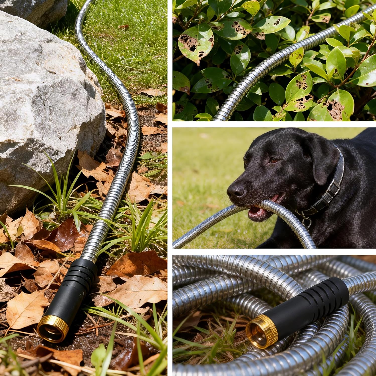 HERZO 50FT Metal Garden Hose, Ultra Flexible Stainless Steel Water Hose, Non-Kinking, Leak-Resistant Design with Solid Brass Connectors
